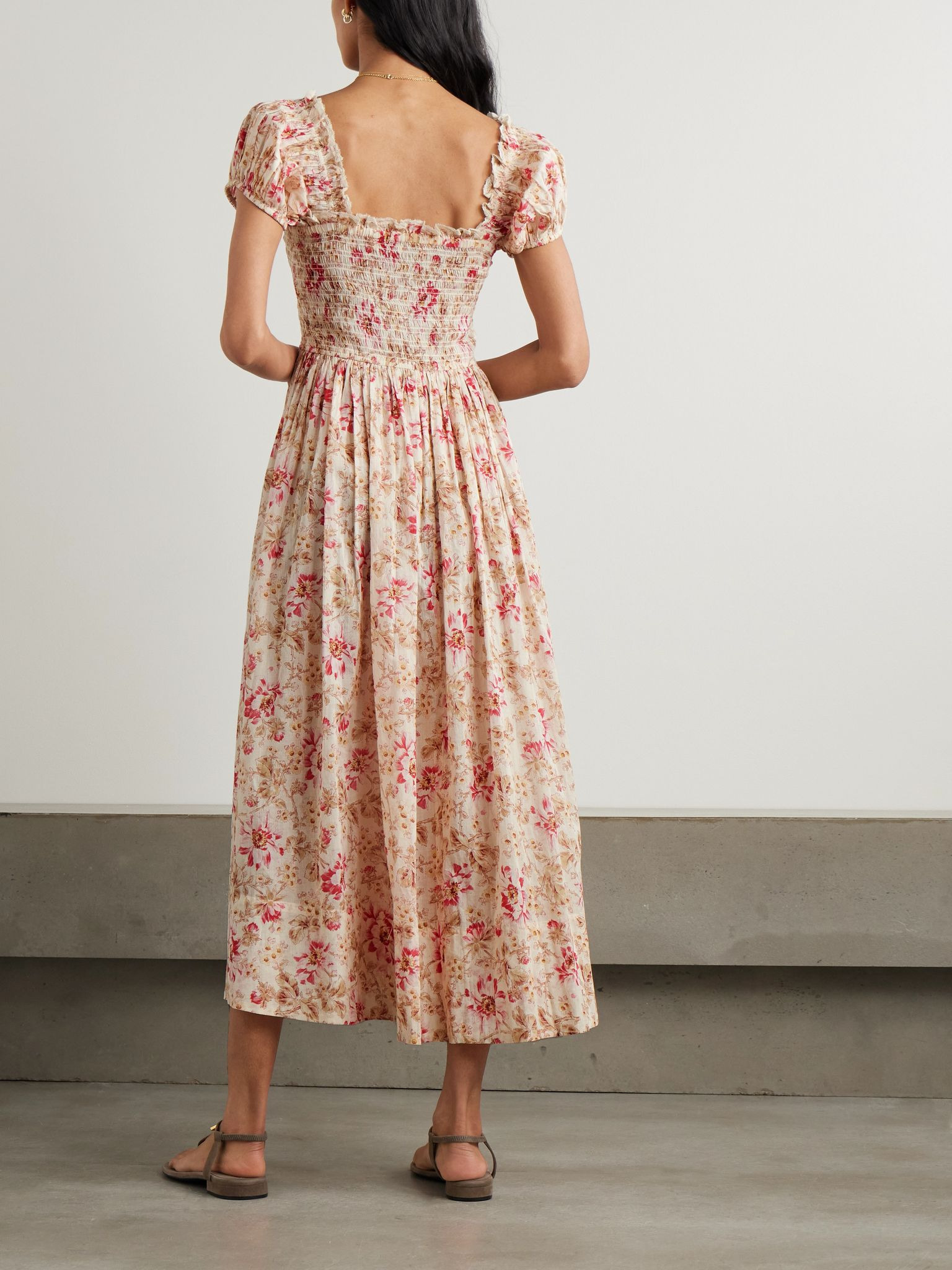 Stanza lace-trimmed floral-print organic cotton-voile midi dress Multi - 3