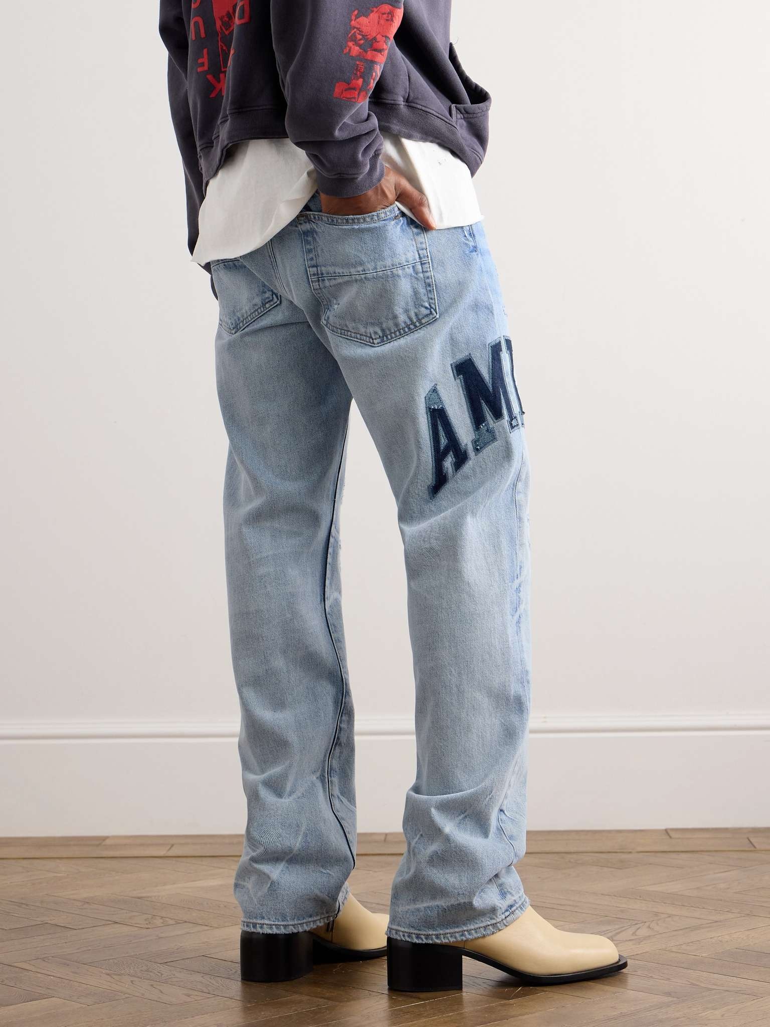 Straight-Leg Logo-Appliquéd Distressed Embroidered Jeans - 4