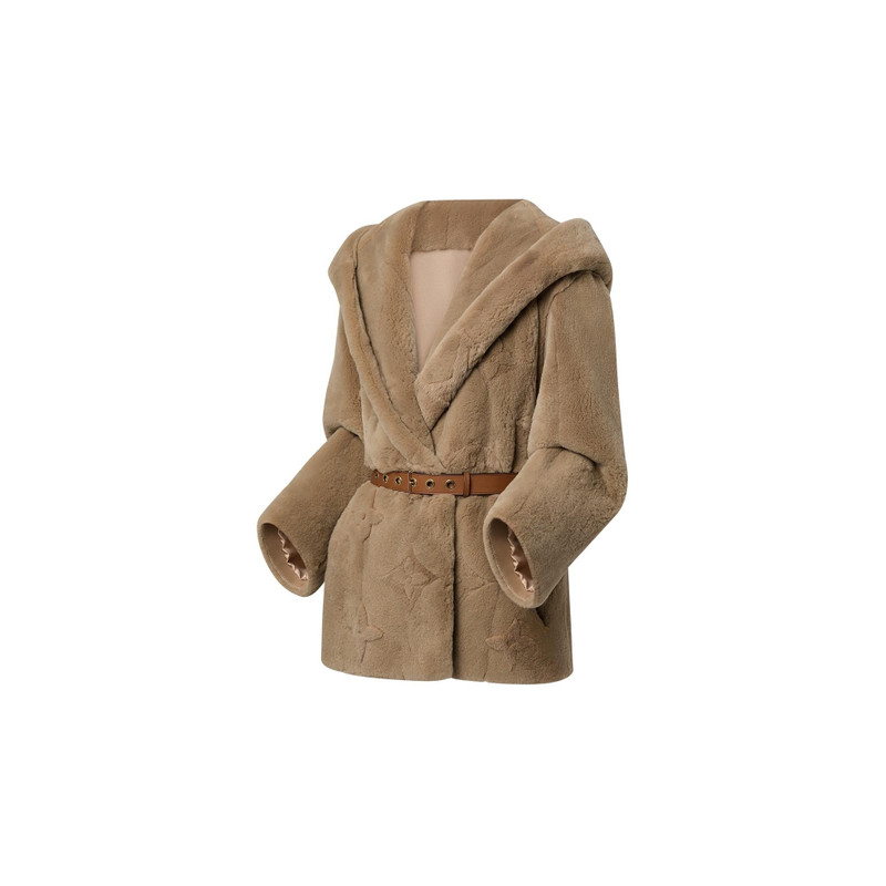 Louis Vuitton Mink Intarsia Short Hooded Wrap Coat outlook
