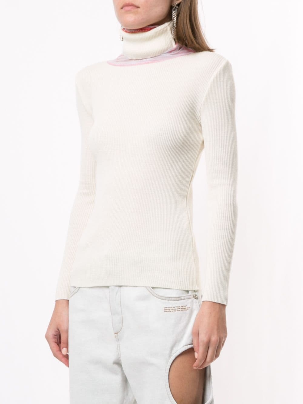 mesh-panel roll-neck jumper - 3