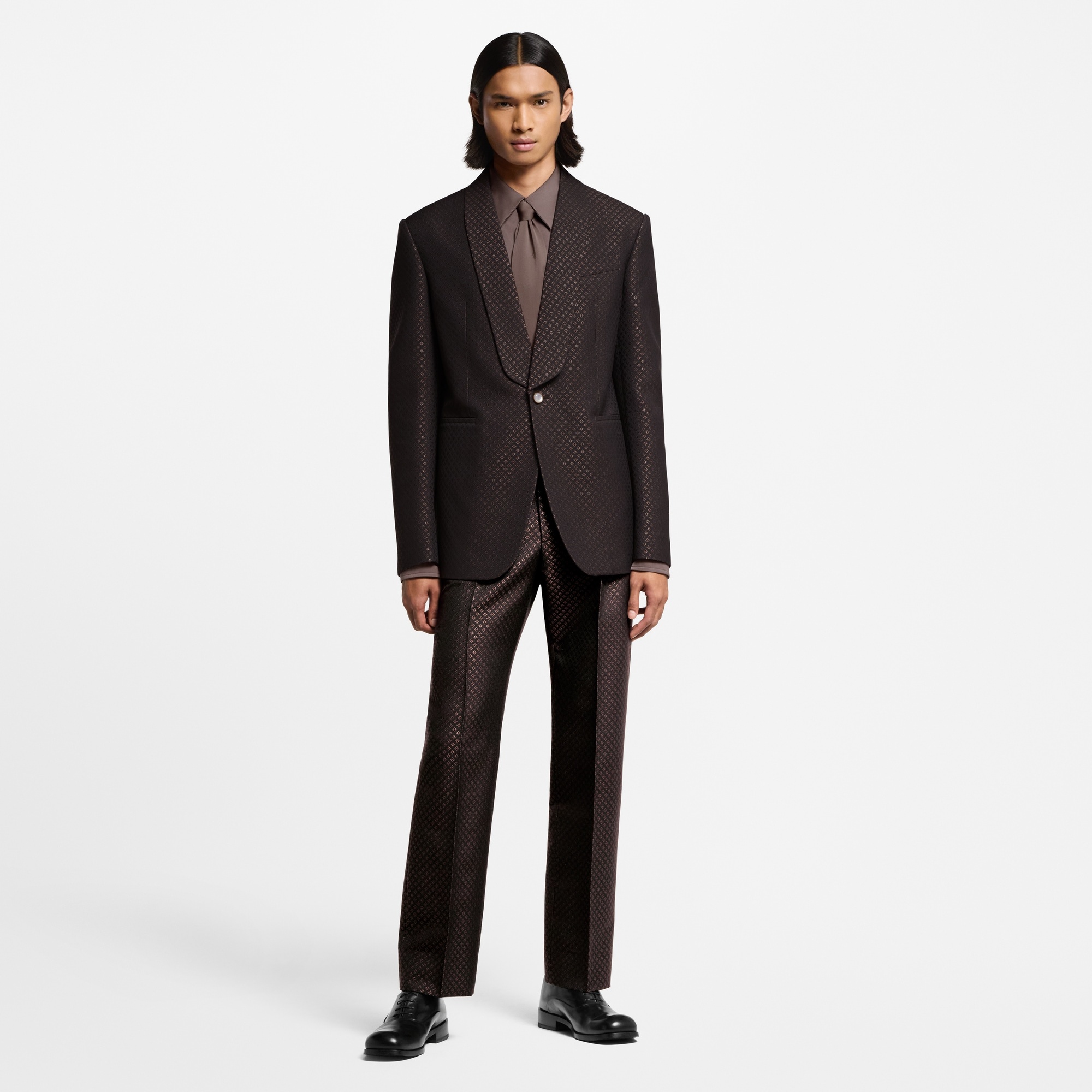 Wool-Silk Blend Monogram Single-Breasted Tuxedo Jacket - 4
