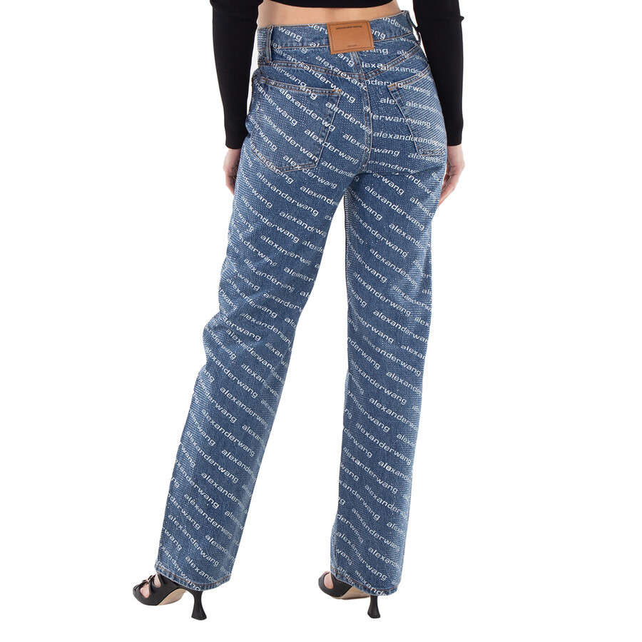 T by Alexander Wang Logo-Print Sequined Mid-Rise Straight Leg Cotton Trousers - 4