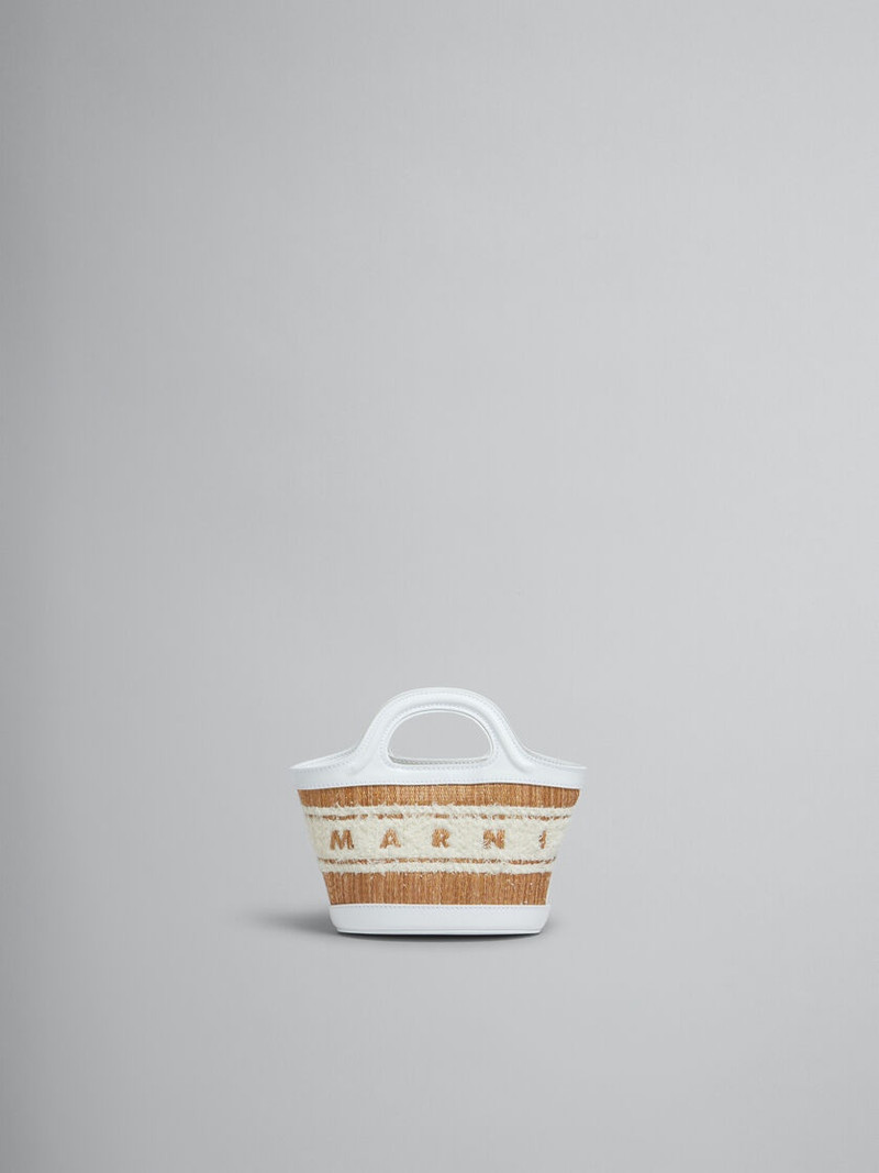 WHITE LEATHER RAFFIA-EFFECT TROPICALIA MICRO BAG WITH TUFTED LOGO - 1