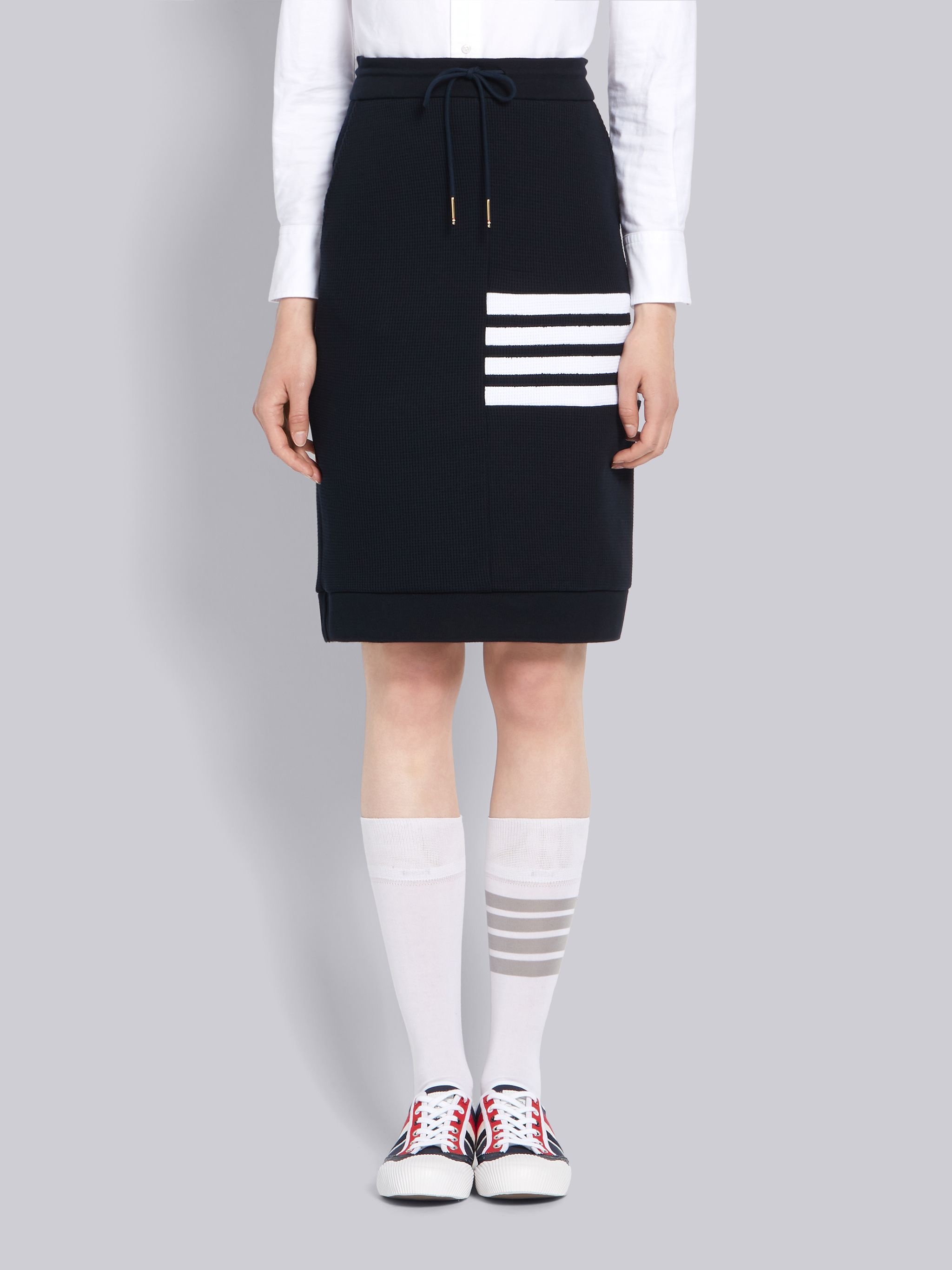 Navy Waffle Knit Sack 4-Bar Skirt - 1