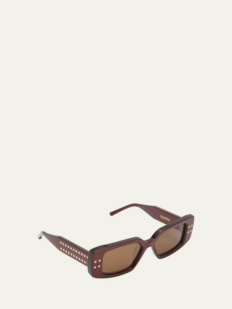 Valentino Cinque Studded Rectangle Acetate & Titanium Sunglasses outlook
