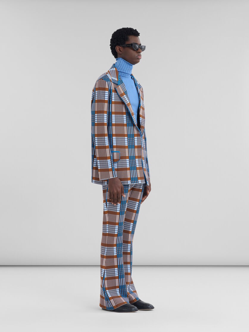 BROWN AND BLUE CHECKED TECHNO KNIT BLAZER - 6