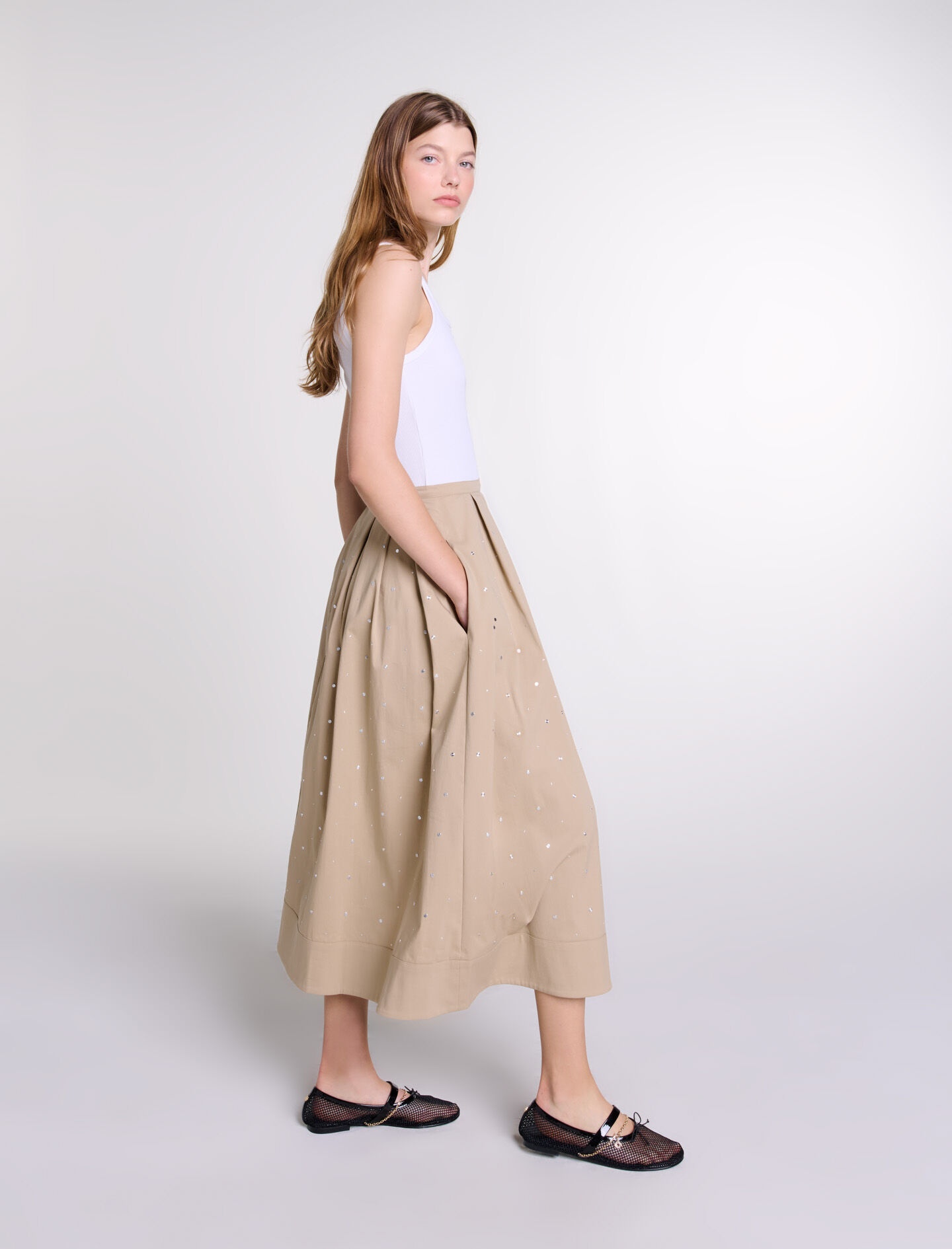 Long studded cotton skirt - 3