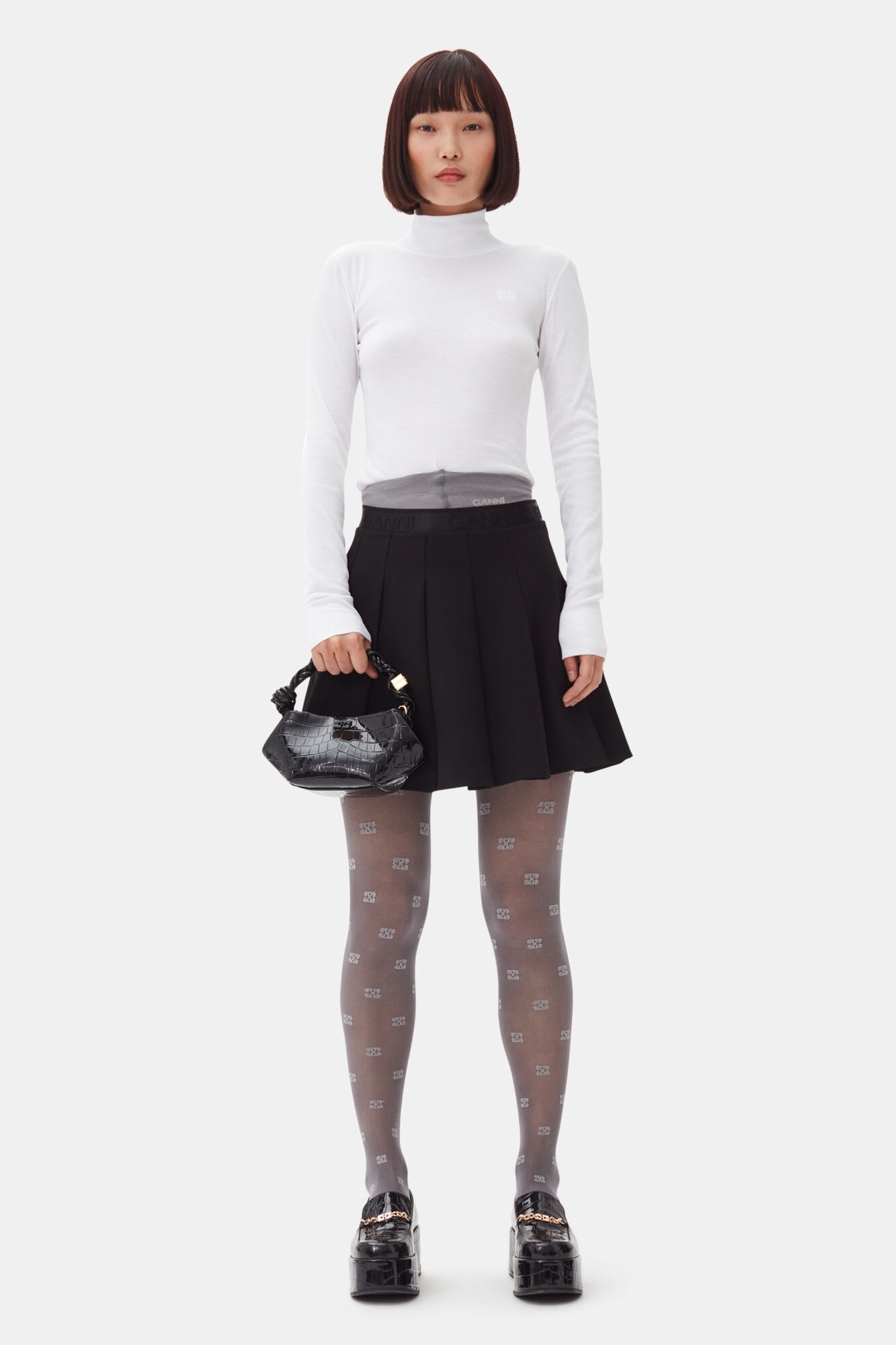 BLACK LIGHT TWILL PLEATED MINI SKIRT - 2