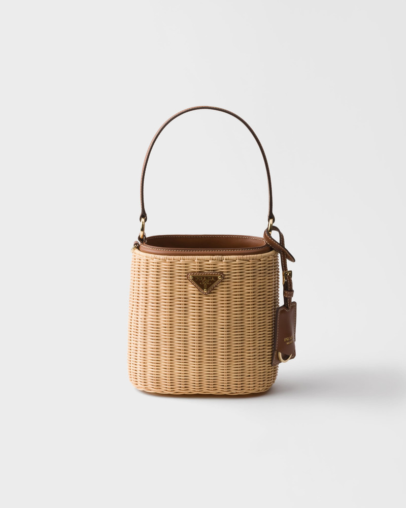 Wicker and leather bucket bag 1