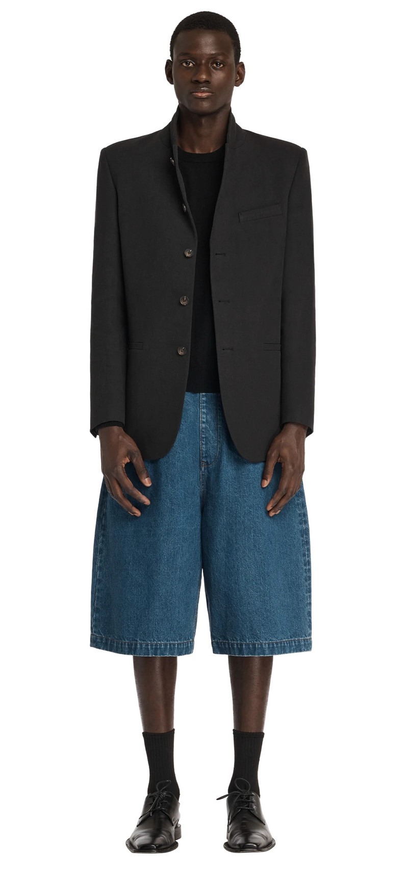 entire studios SIMPLE BREASTED BLAZER BLACK LINEN outlook