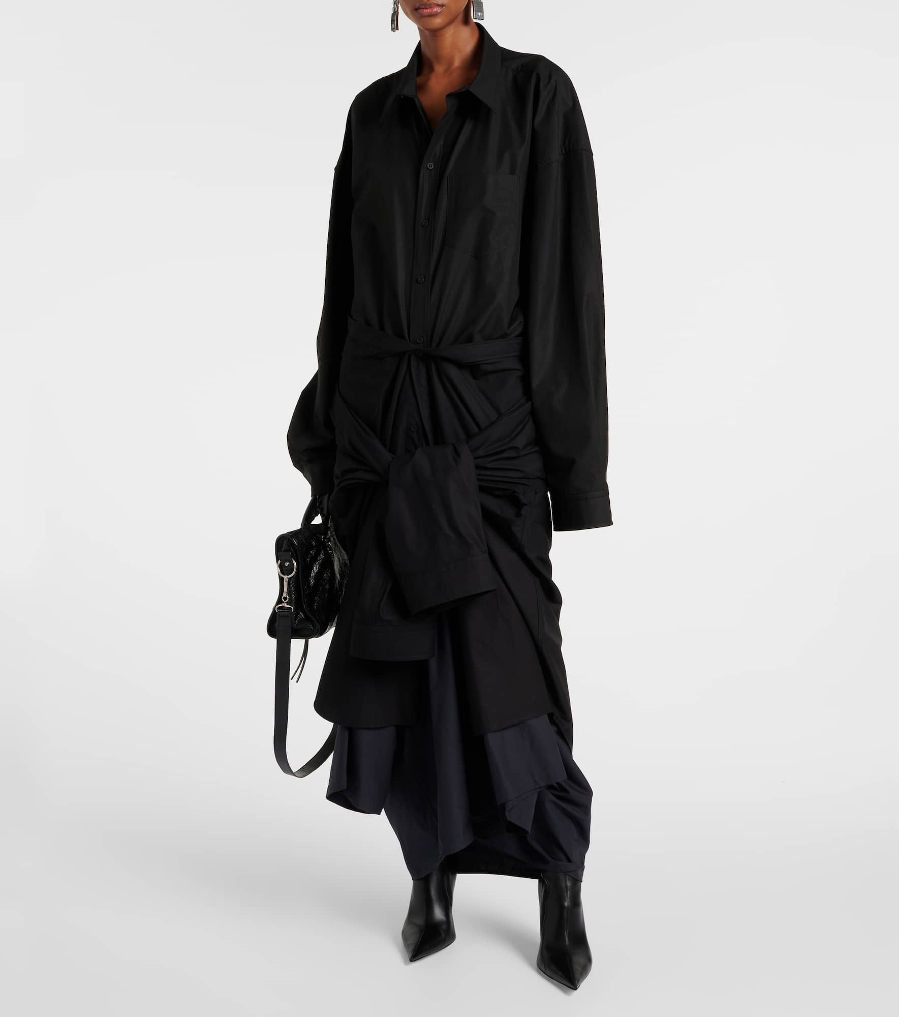 Gathered tie-front cotton shirt dress - 2