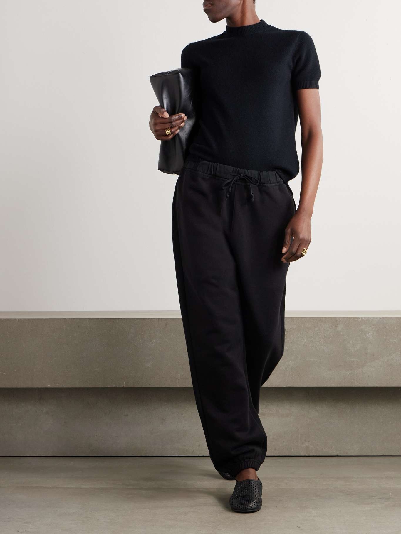Crepe-trimmed cotton-jersey track pants Black - 2