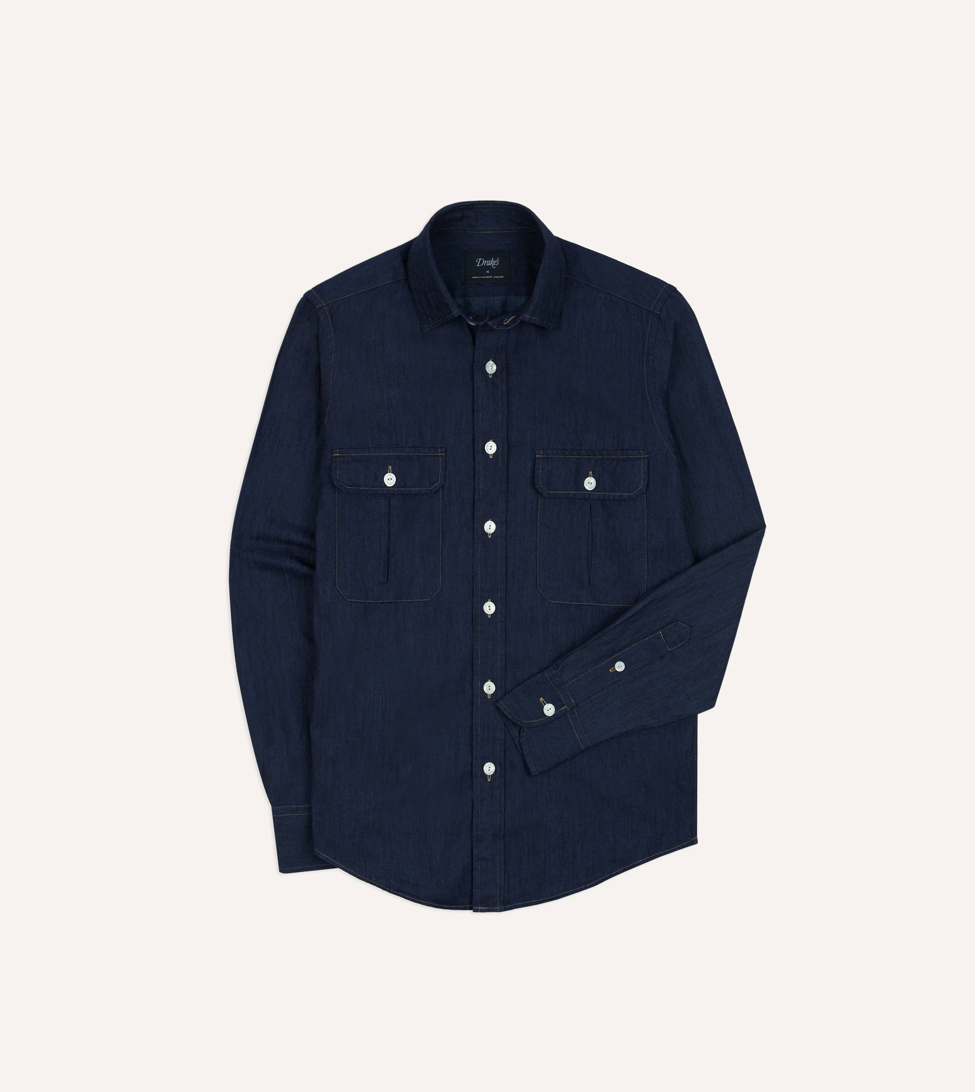 Navy Cotton Linen Two-Pocket Work Shirt - 1