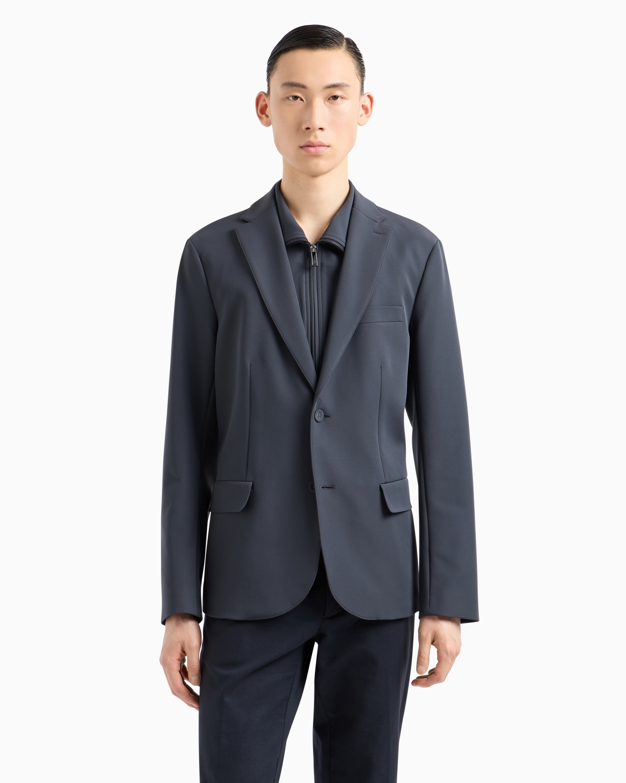 Single-breasted jacket with full-zip detachable inner panel in smooth lightweight nylon - 2