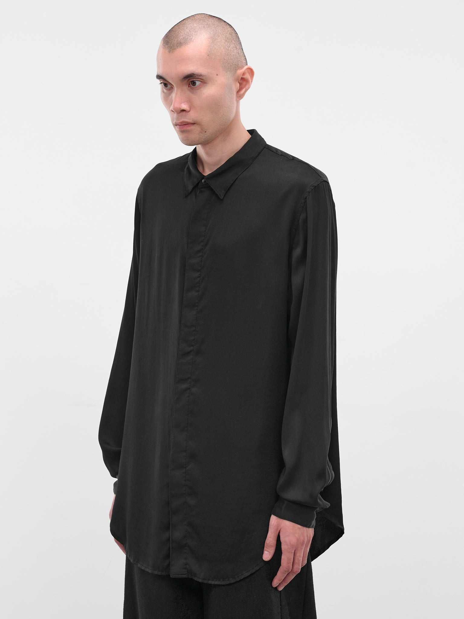 Black Silk Button-Up Shirt - 2