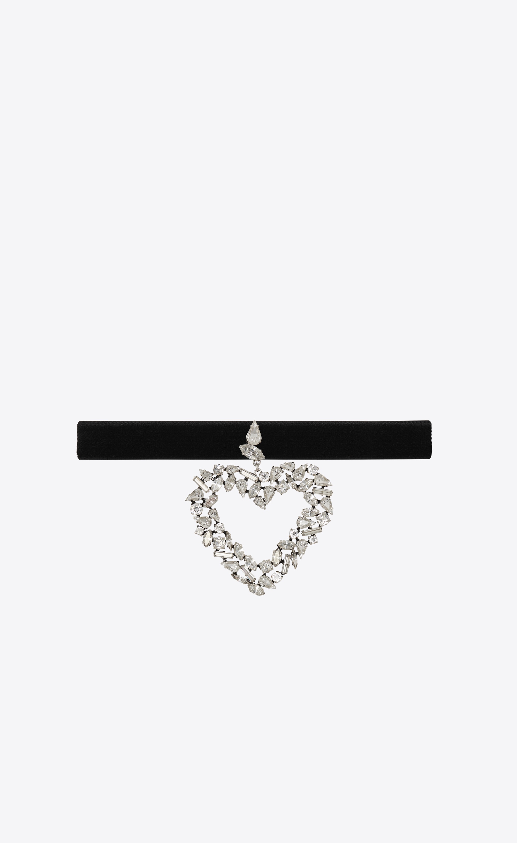 oversized rhinestone heart choker in metal and velvet - 1