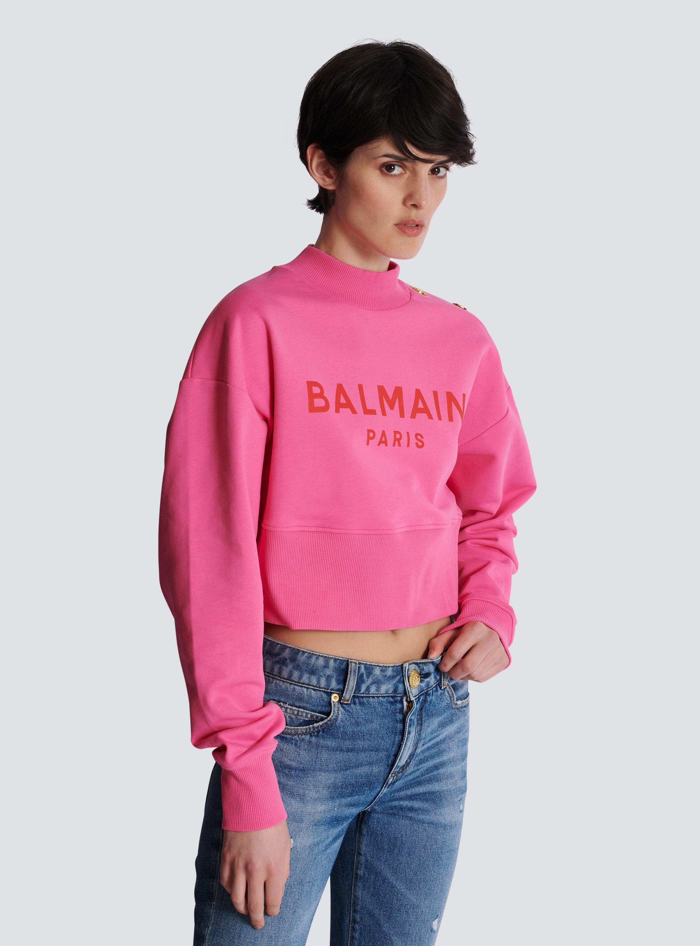Cropped sweatshirt with Balmain Paris print - 6