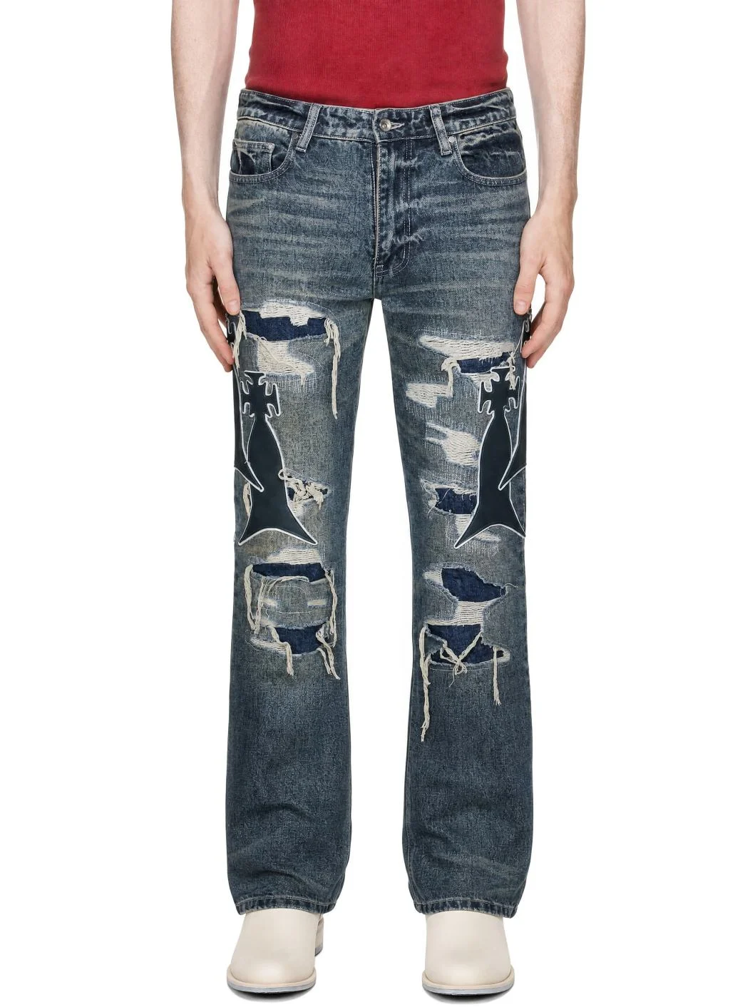 Blue Slim Fit Median Wash Repair Jeans - 1