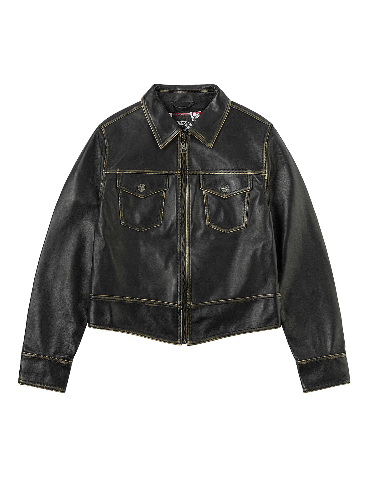 Logo Embossed Cropped Leather Jacket - 15