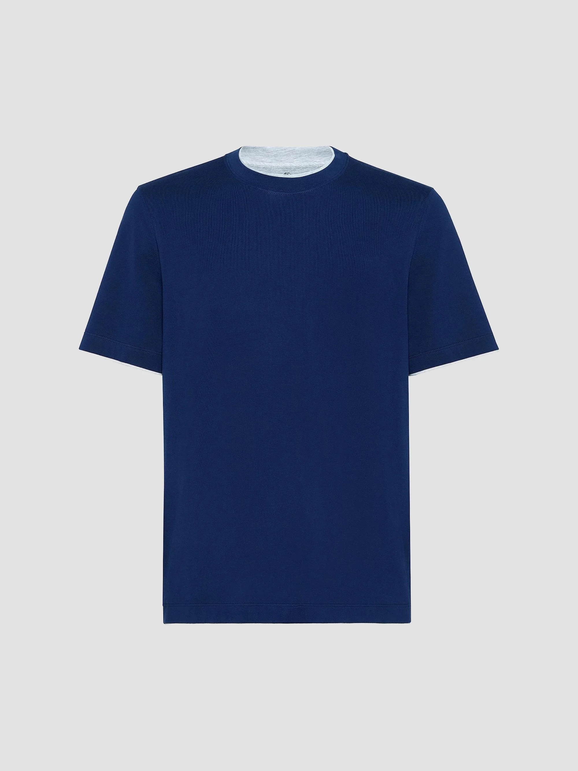 Men's Cotton Jersey Crew Neck T-Shirt with Faux Layering - Blue - 1