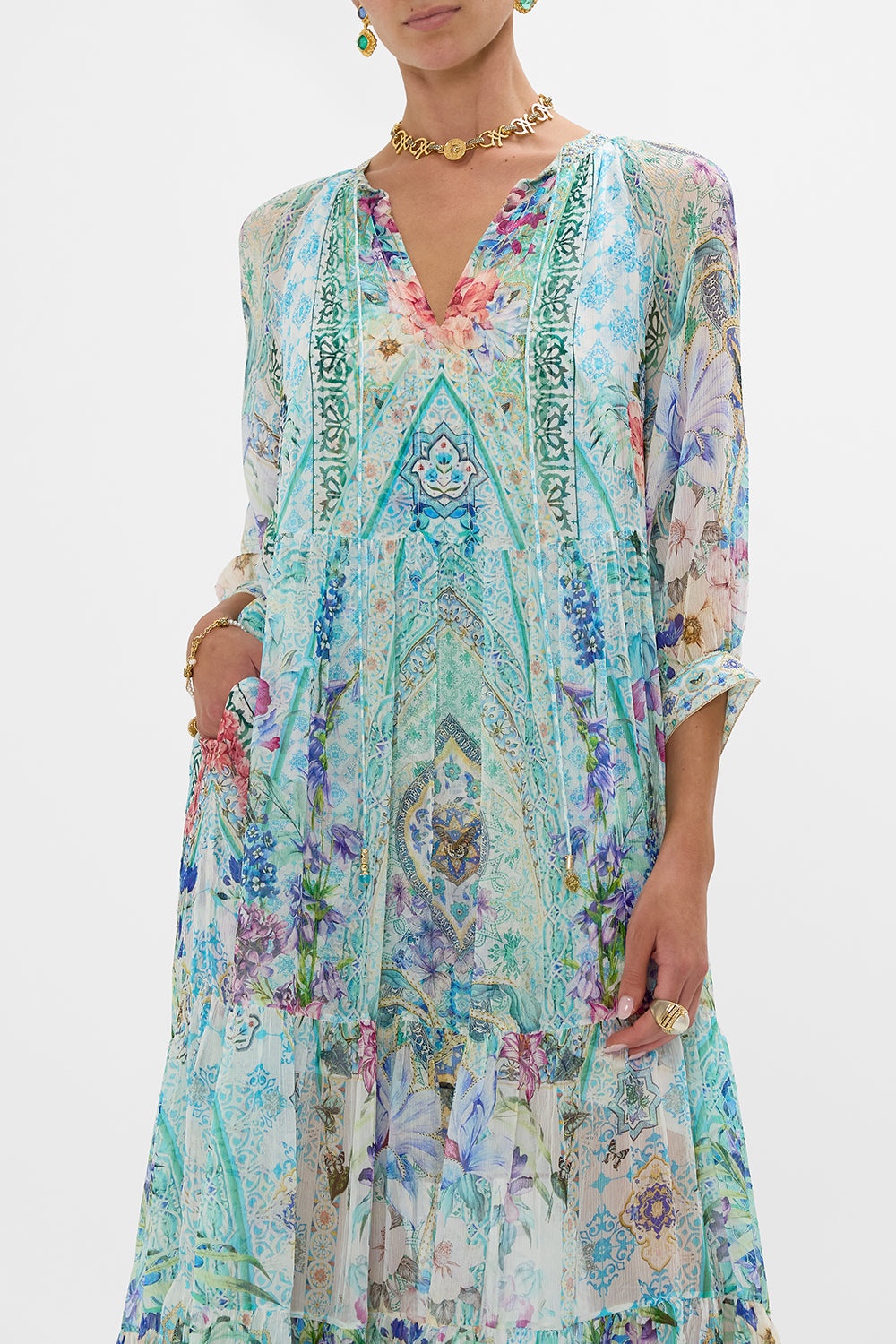 LONG GATHERED PANEL DRESS - 5