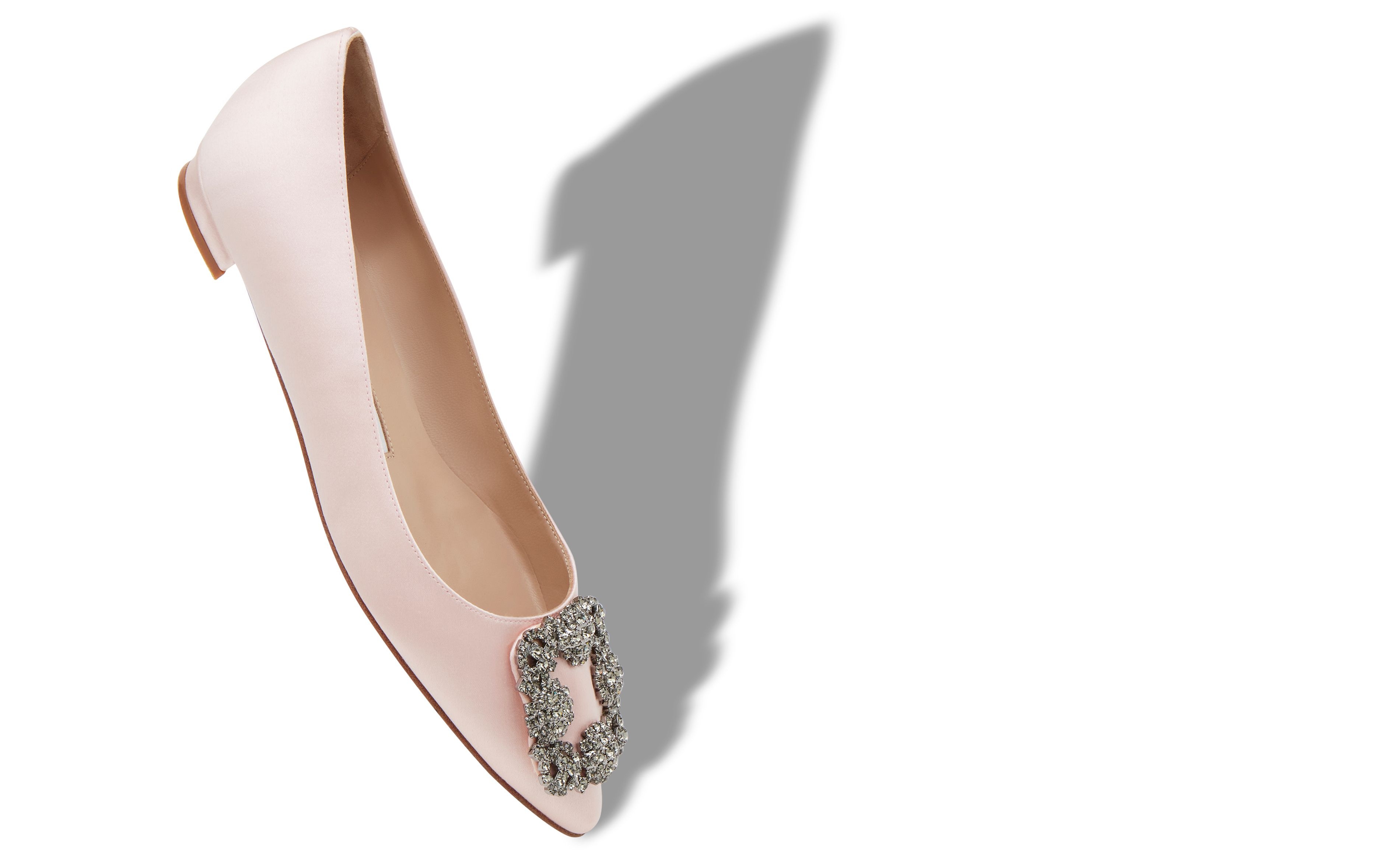 Light Pink Satin Jewel Buckle Flat Shoes - 2