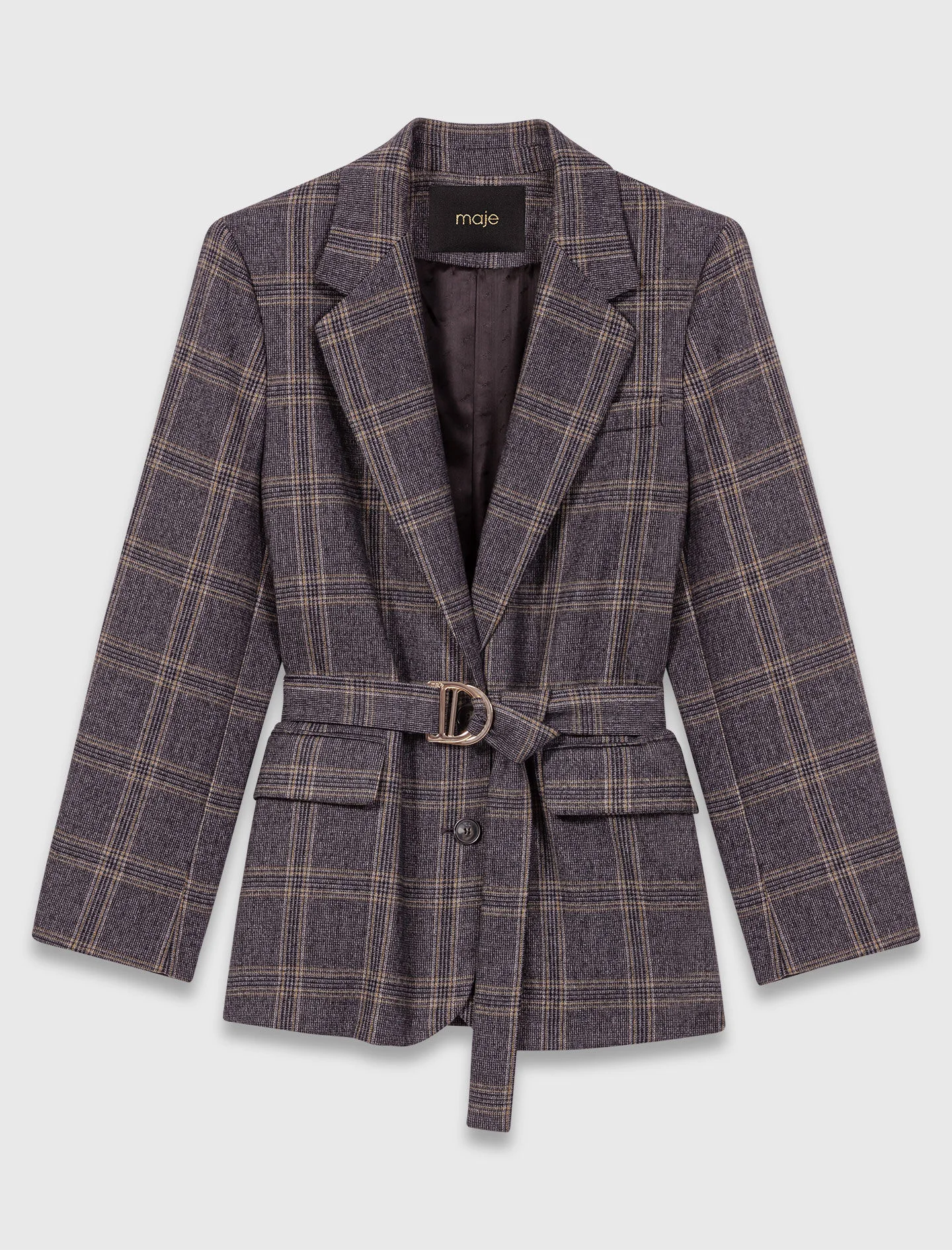 Checkered belted suit jacket - 1