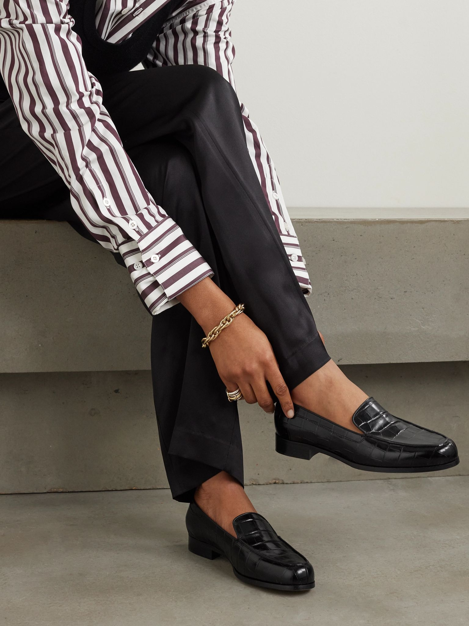Danielle croc-effect patent-leather loafers Black - 2