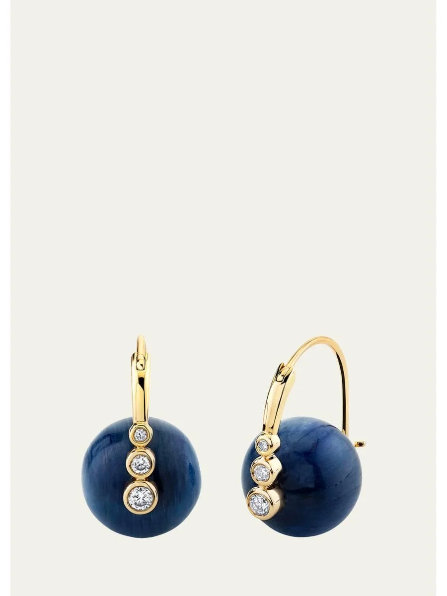 14K Yellow Gold 12mm Kyanite Luxuria Round Graduated Bezel Earrings - 1