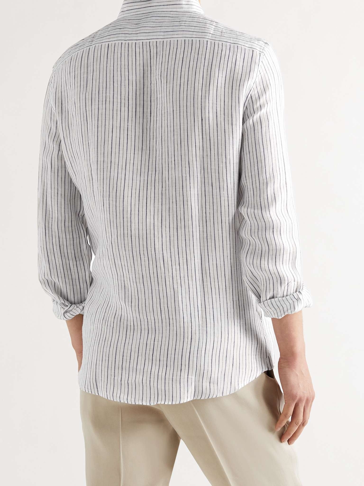 Grandad-Collar Pinstriped Linen Shirt - 4