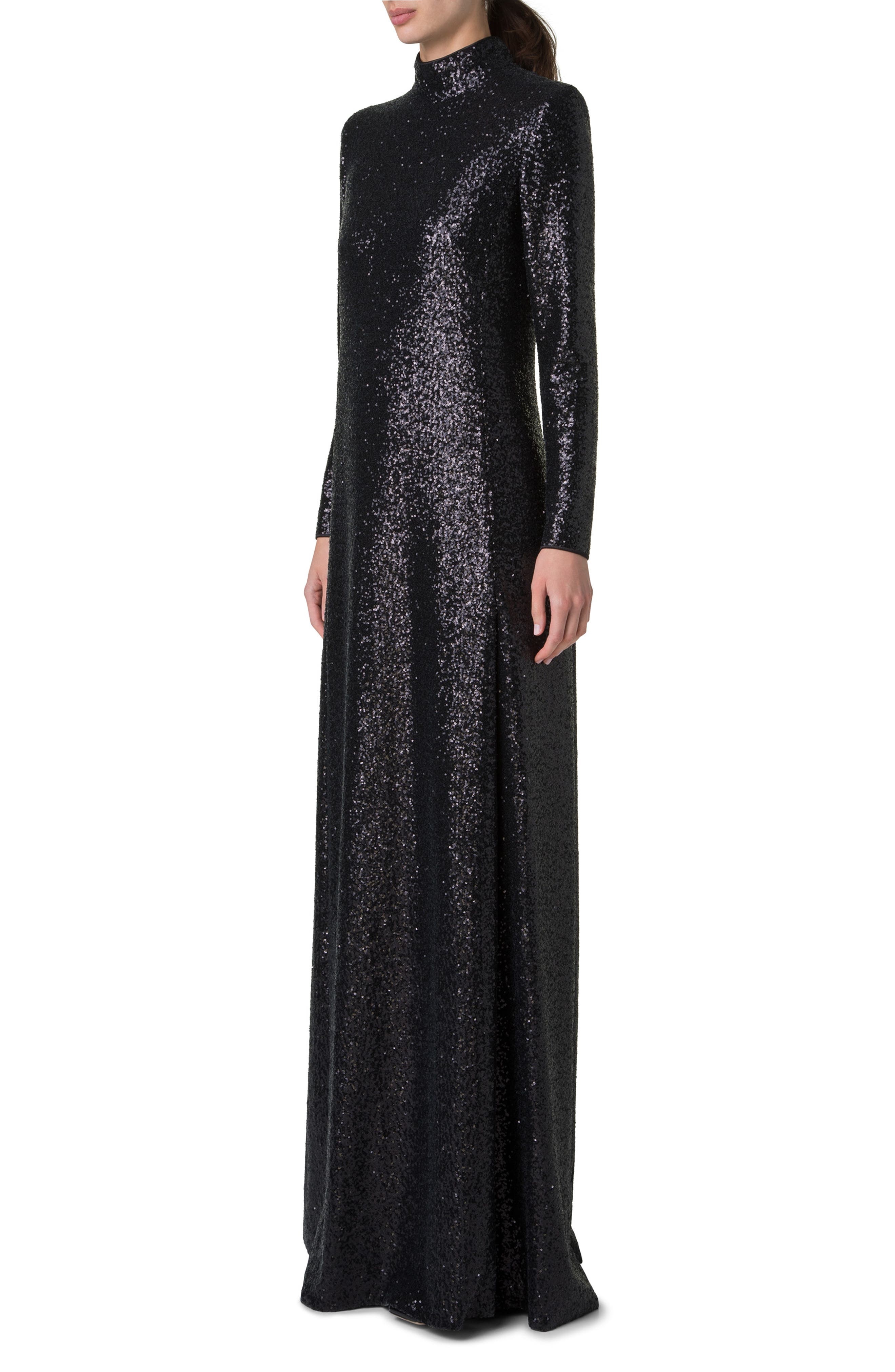 Akris Sequin Mock Neck Long Sleeve Gown in Black at Nordstrom - 3