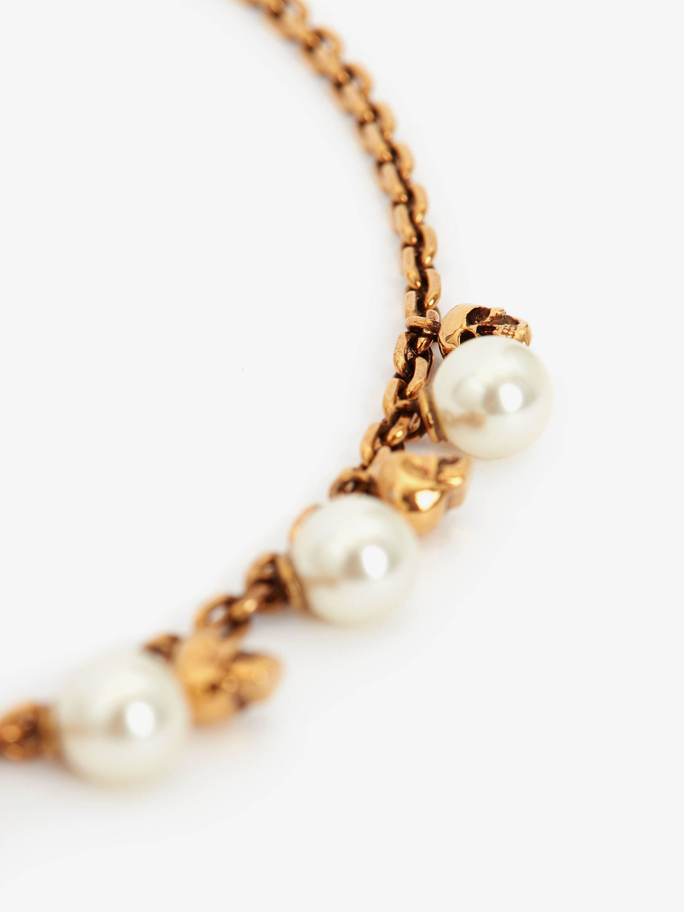 Pearly Skull Necklace in Antique Gold - 3