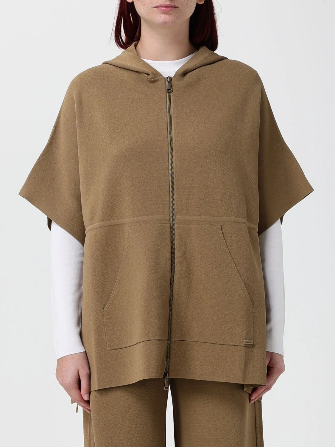 MAX MARA Hooded Viscose Cape with Zip Closure - 1