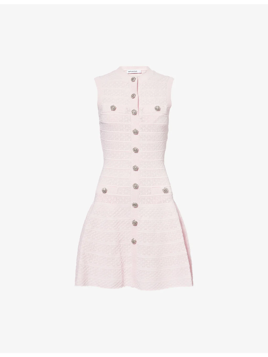 Pointelle Diamante Stretch-Knit Mini Dress - 1