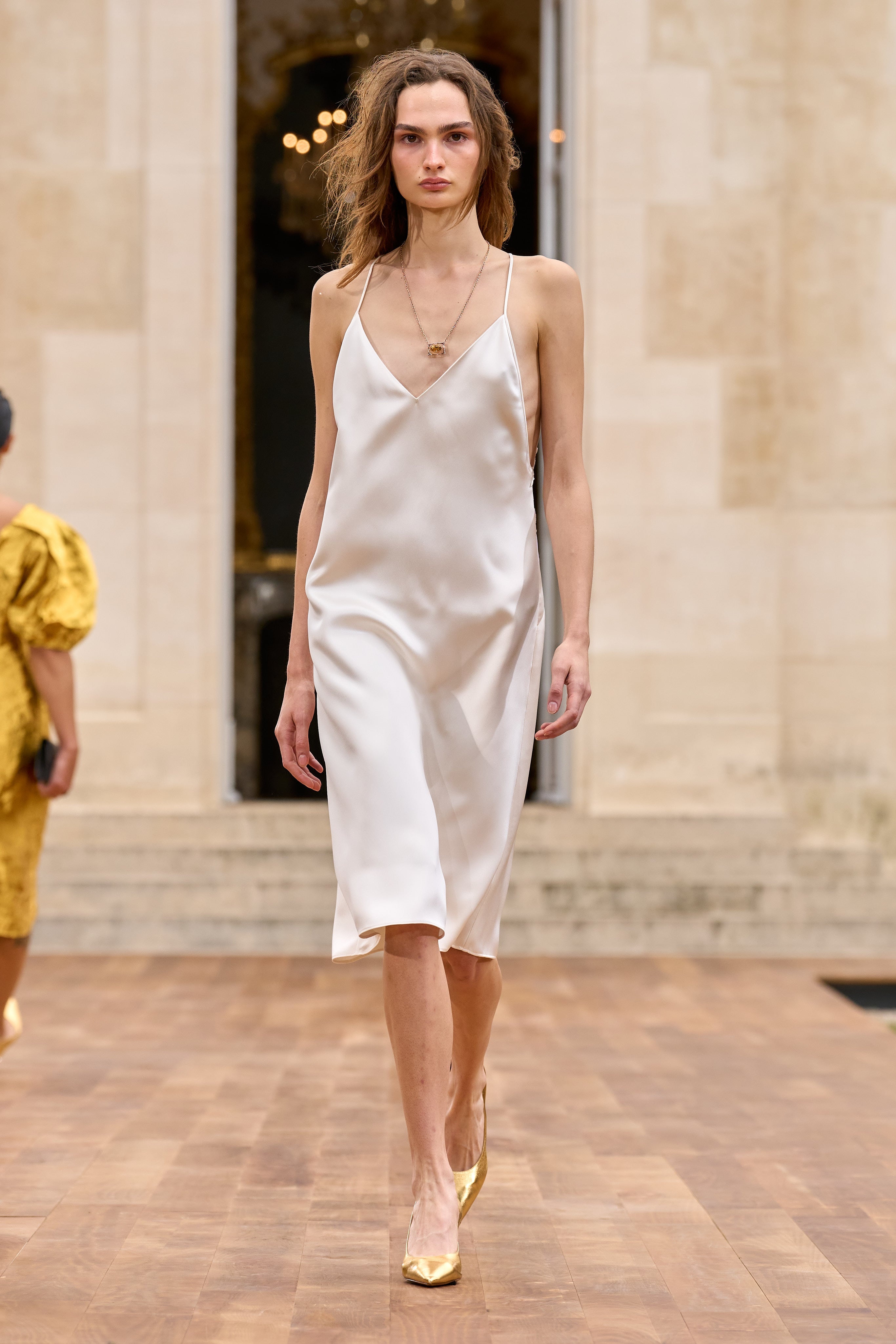Dinah Slip Midi Dress in Ivory Silk Satin - 2