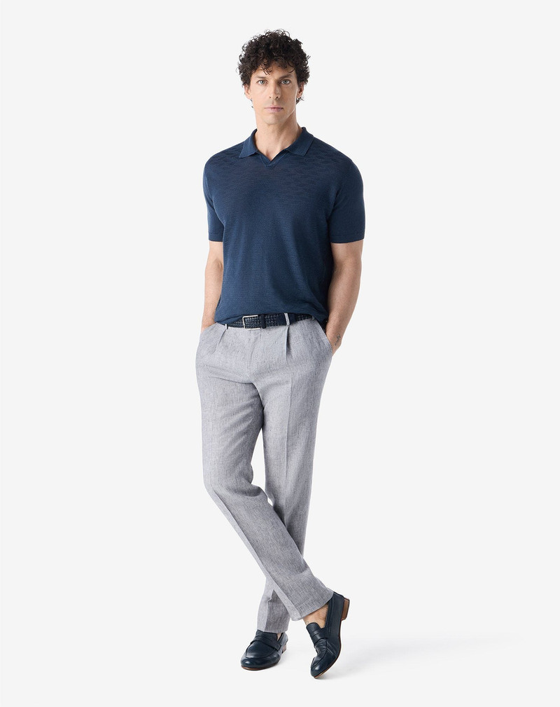 CORNELIANI Single-dart grey trousers made from pure linen chambray outlook