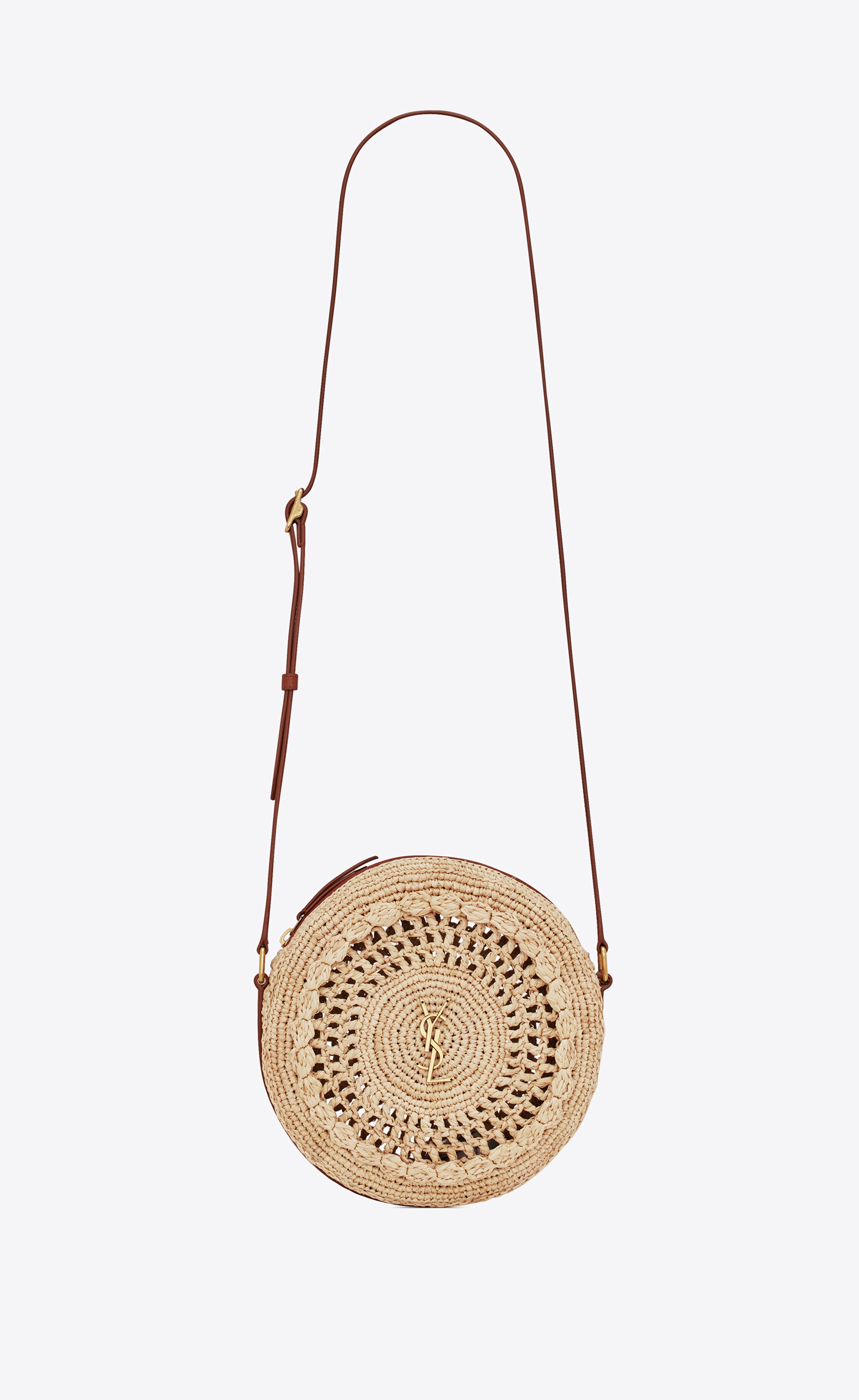 sac rond in raffia and smooth leather - 1