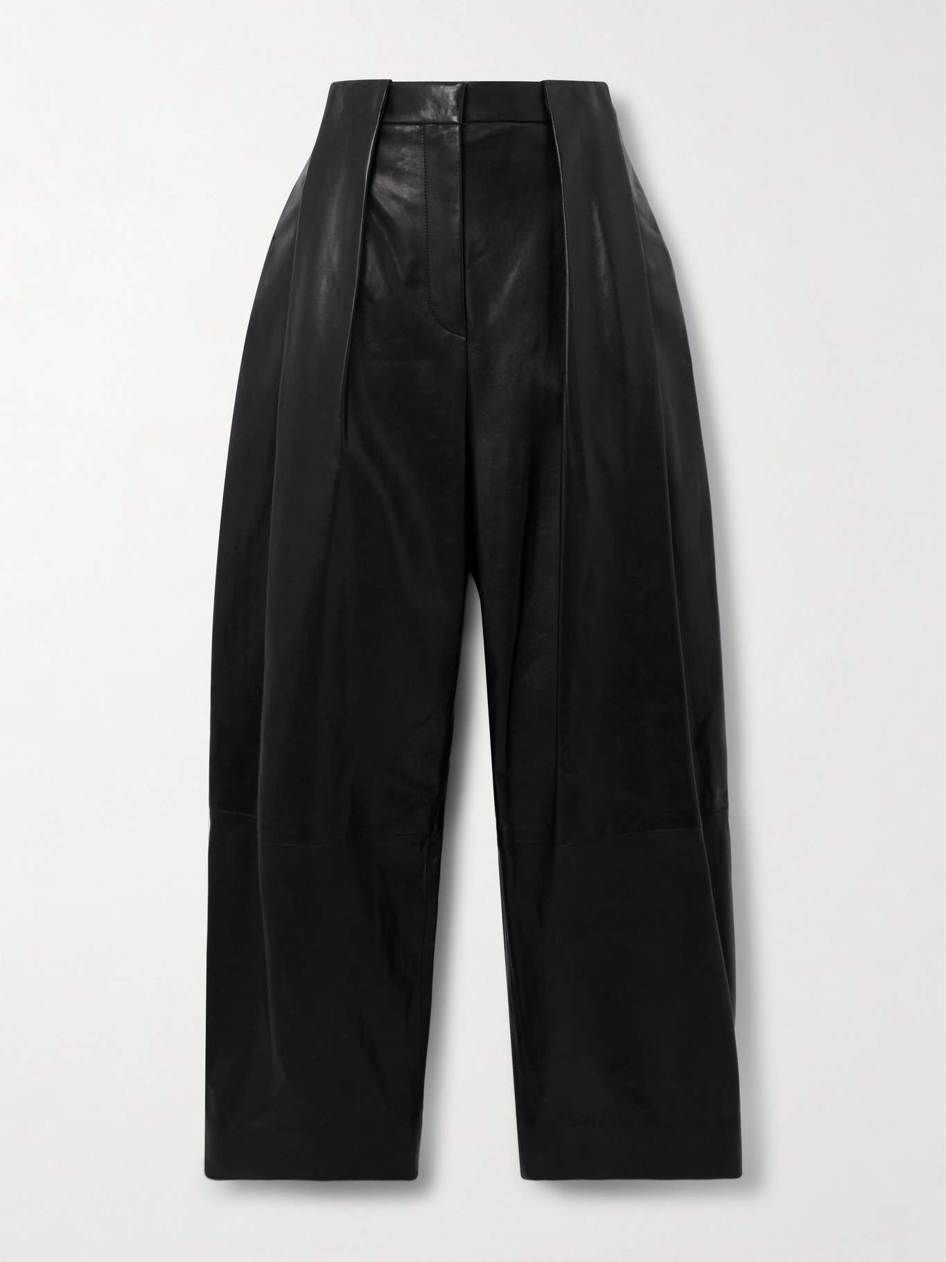 Cropped pleated leather wide-leg pants - 1