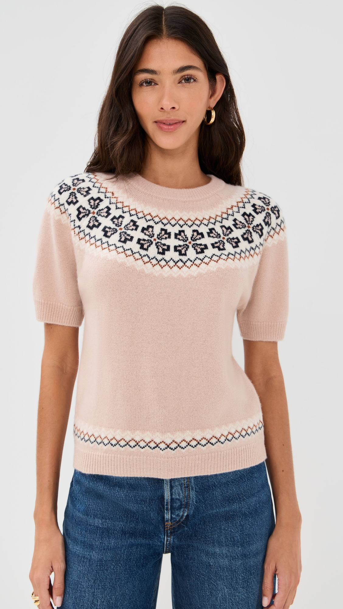 The Short Sleeve Cashmere Fair Isle Sweater - 6