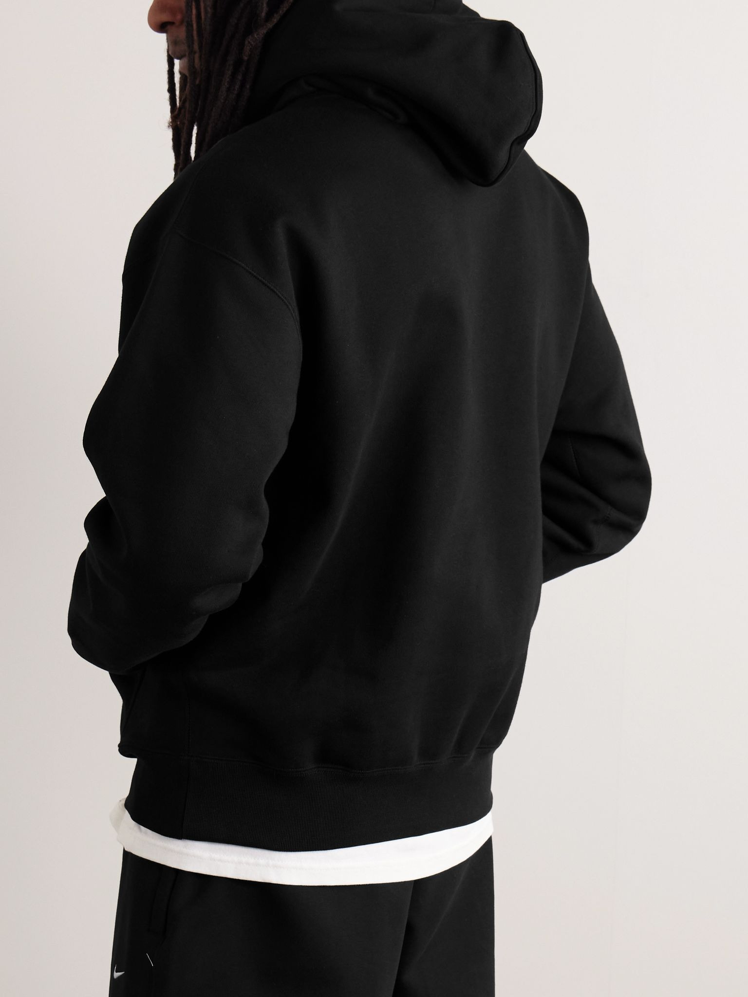 Solo Swoosh Logo-Embroidered Cotton-Blend Jersey Hoodie Black - 3