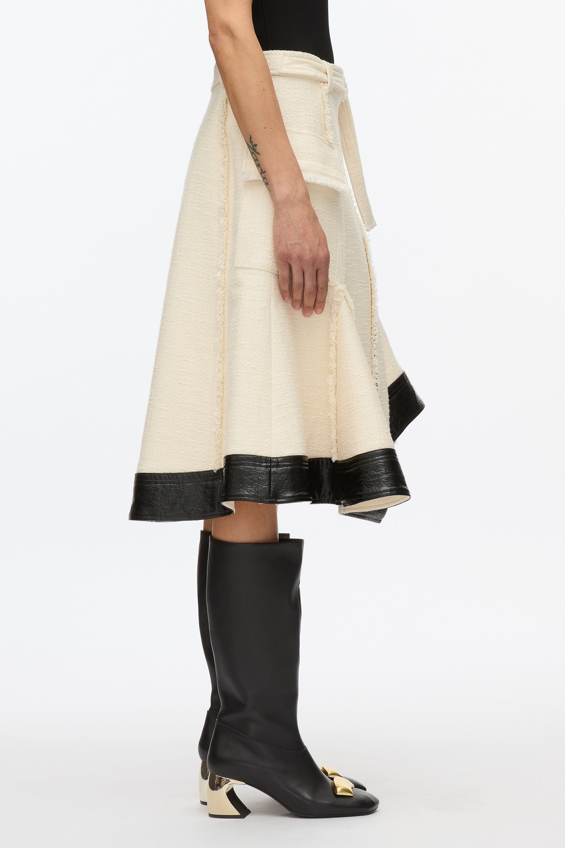 Flounce Hem Tweed Skirt - 4