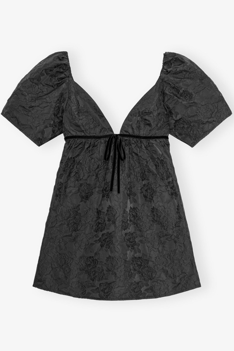 GANNI BLACK BOTANICAL JACQUARD MINI DRESS - F9652