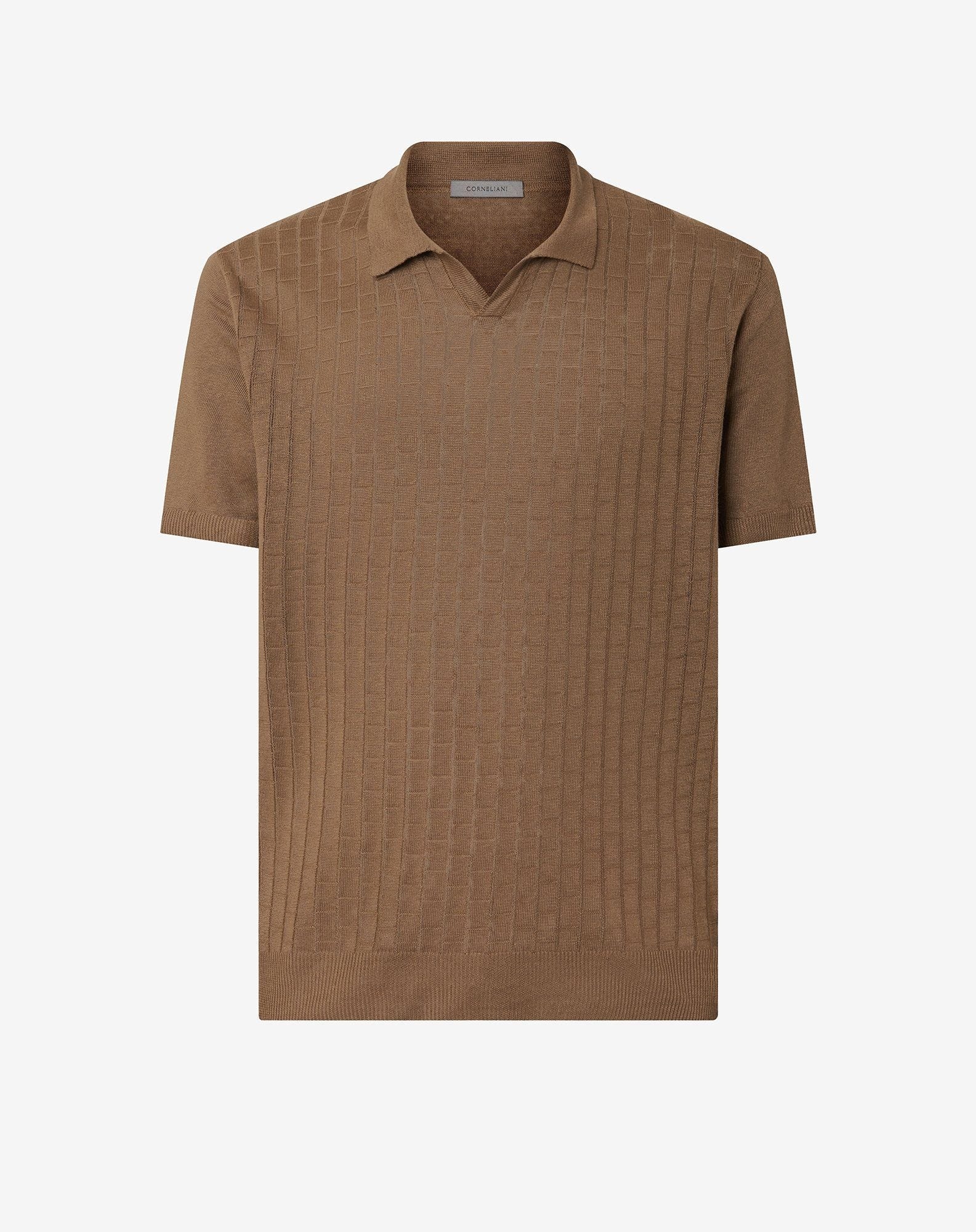 Brown pure linen polo shirt - 1