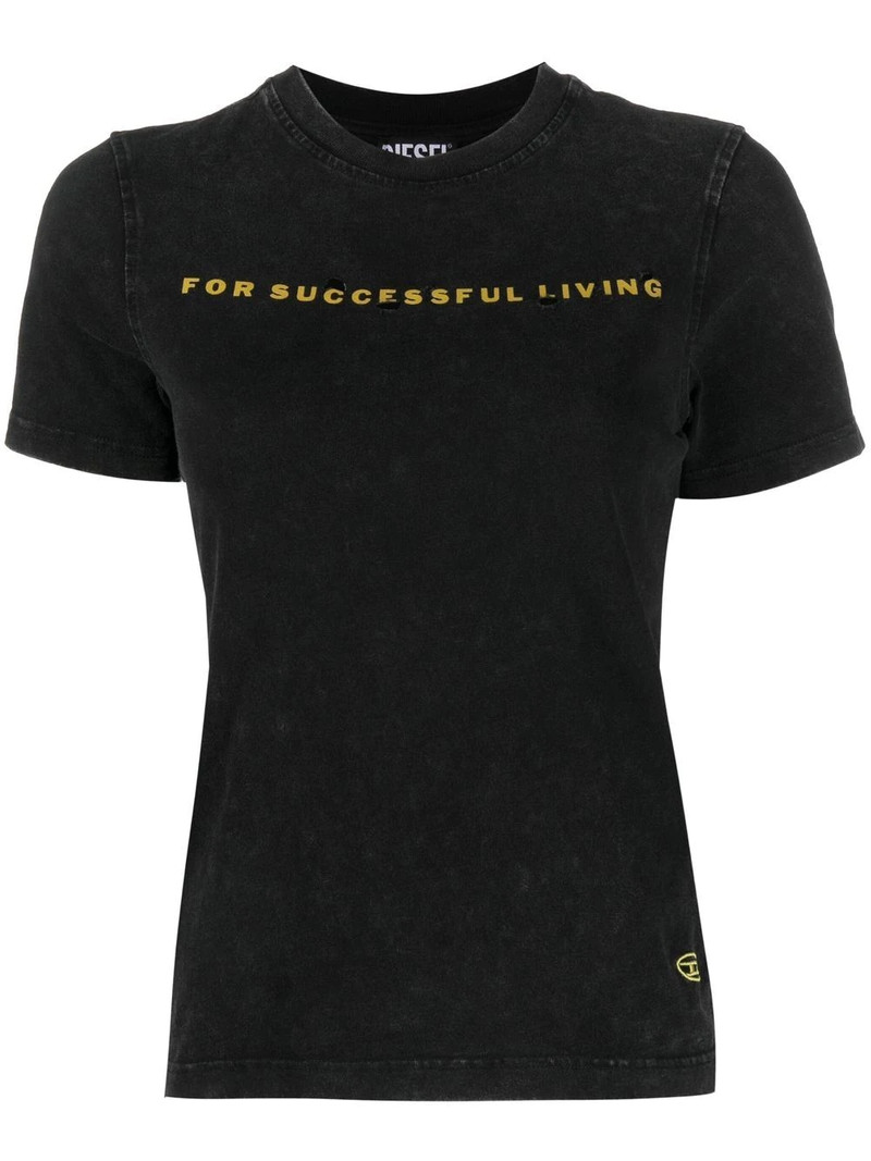 distressed-finish slogan-print T-shirt 1