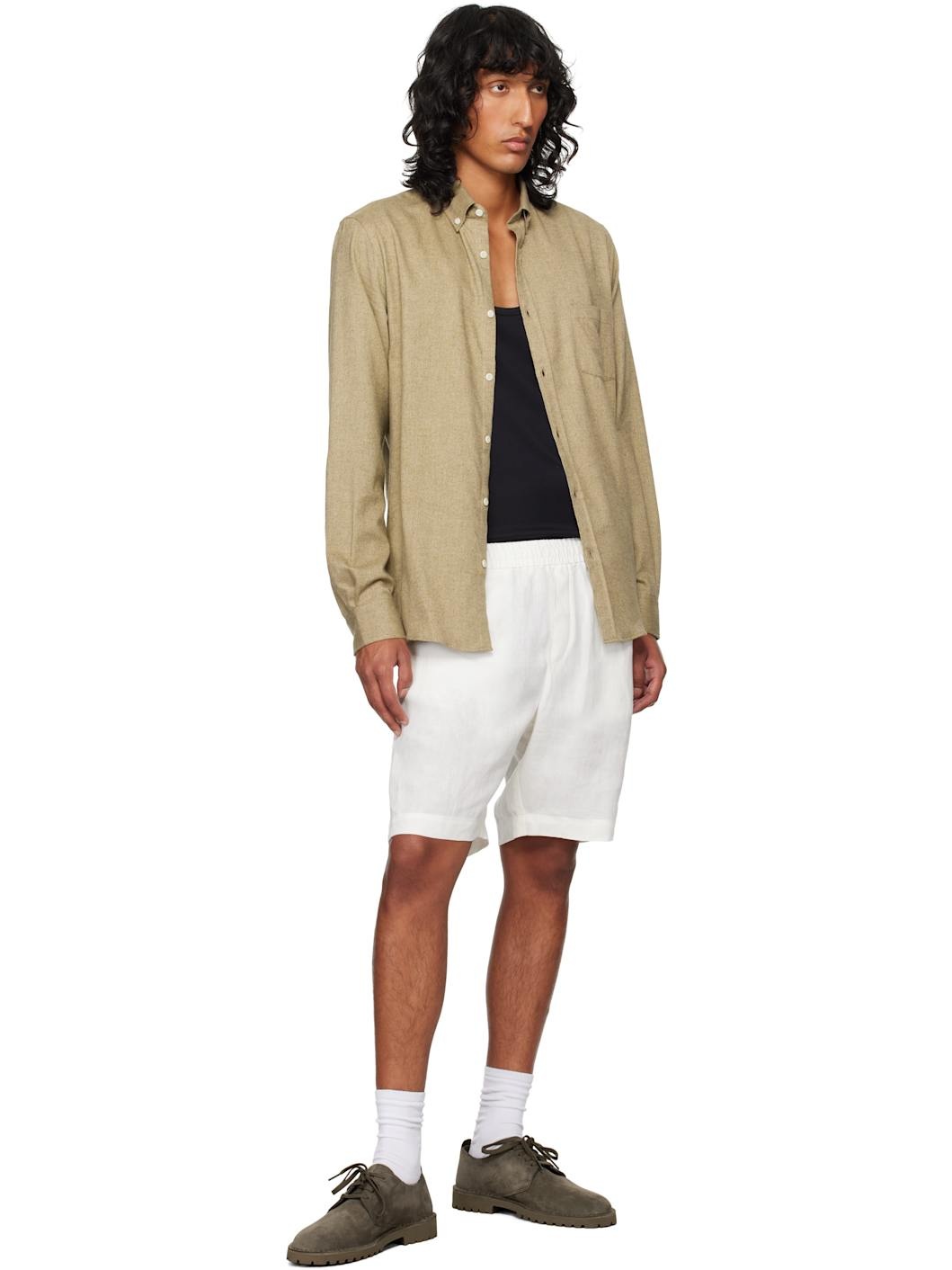Beige Button Down Flannel Shirt - 4