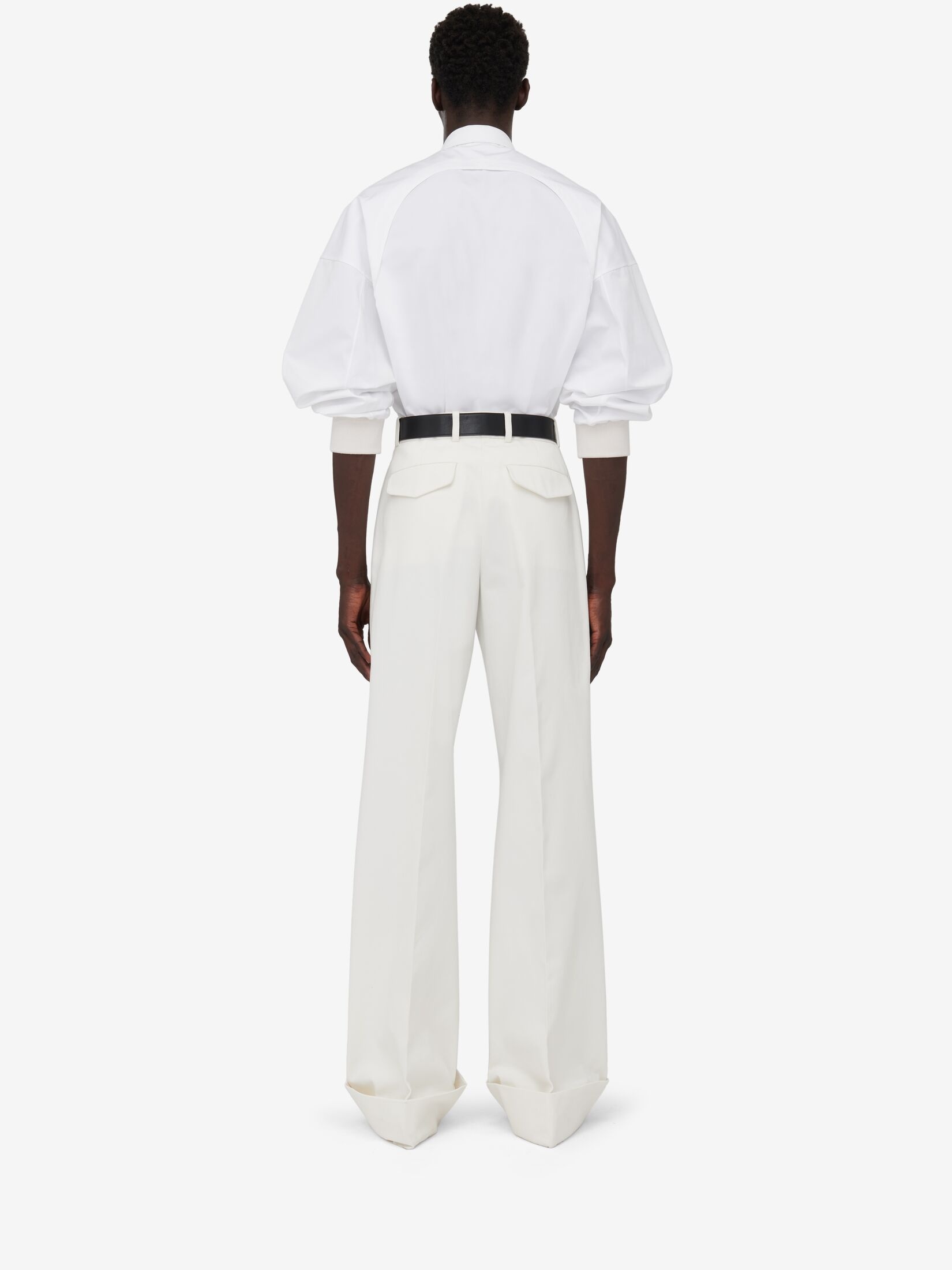 Men's Turn-up Baggy Trousers in Optical White - 4