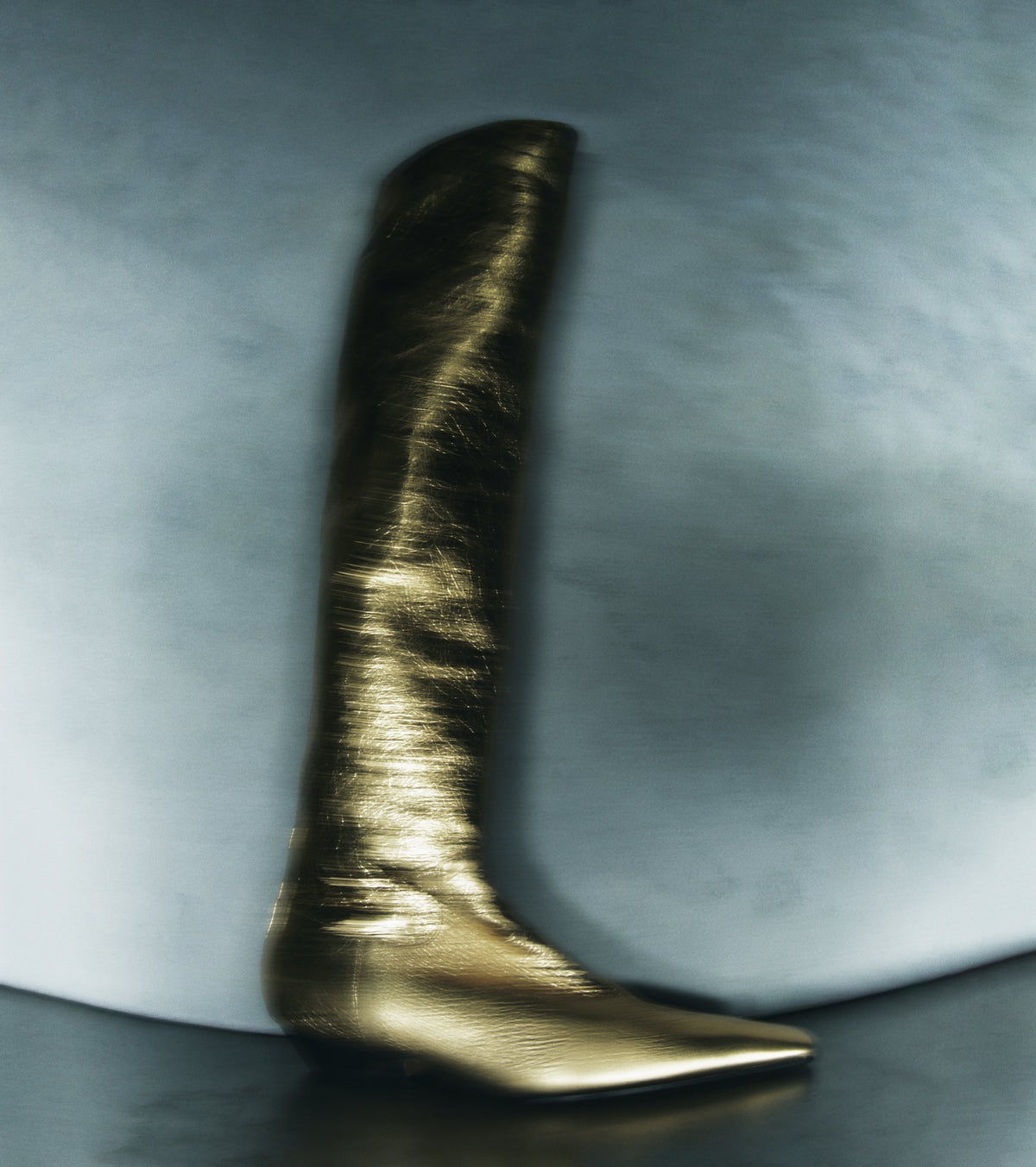 The Marfa Over-the-Knee Flat Boot in Gold Metallic Leather - 6