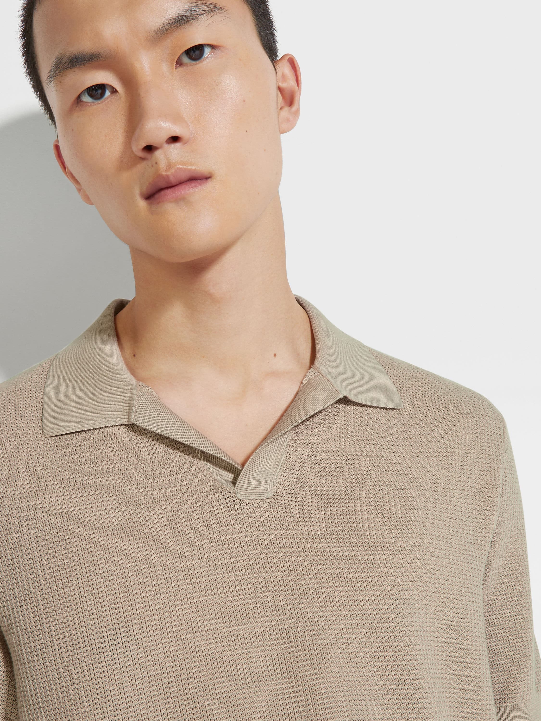 LIGHT BEIGE PREMIUM COTTON POLO SHIRT - 2