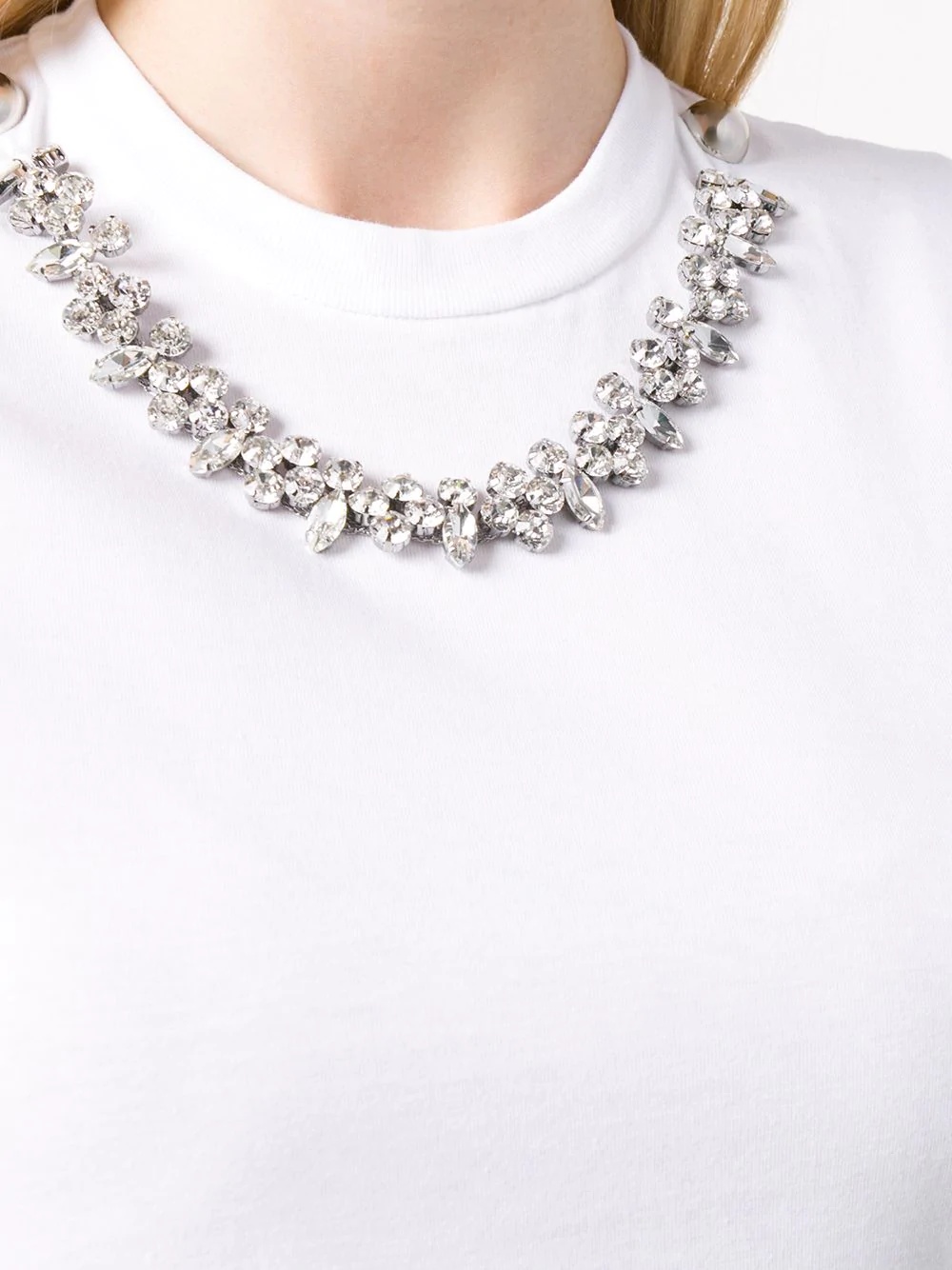 crystal necklace-embellished T-shirt - 5