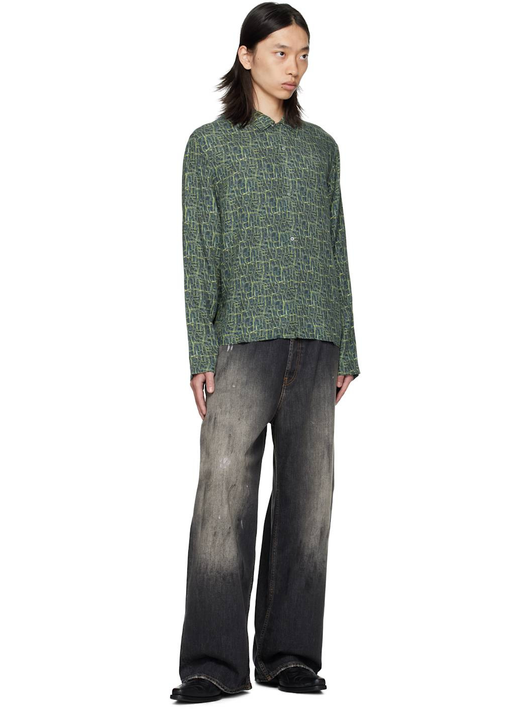 Navy & Green Printed Shirt - 4